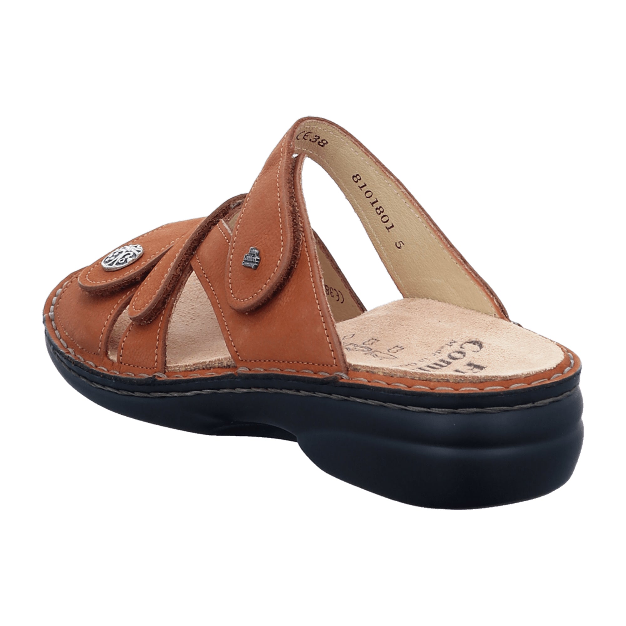 Finn Comfort Ventura-Soft Women's Sandals - Brown Leather Comfort Slide Sandals with Soft Footbed