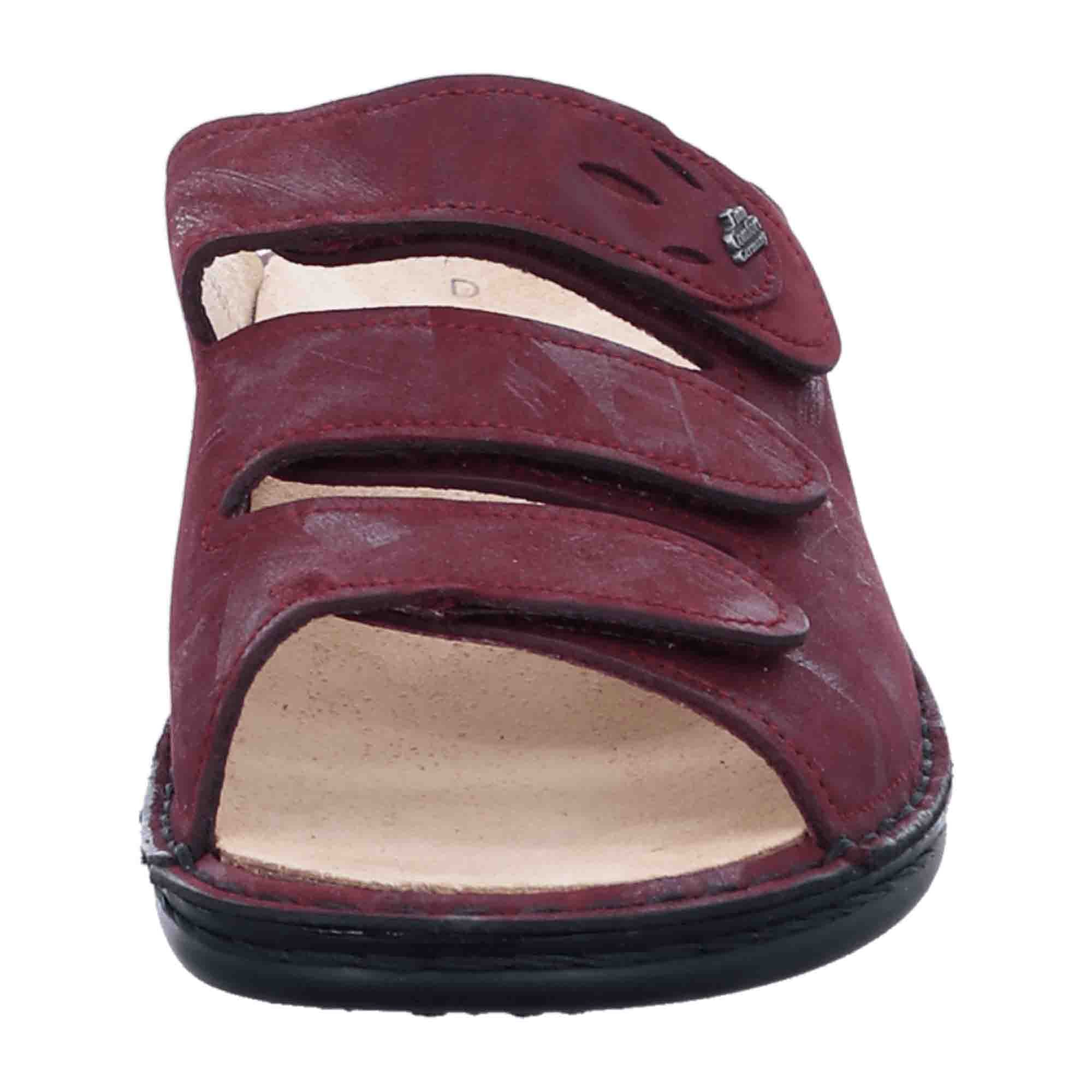 Finn Comfort Kos Women's Slide Sandals - Red Bordo/Redwine Leather with Adjustable Straps