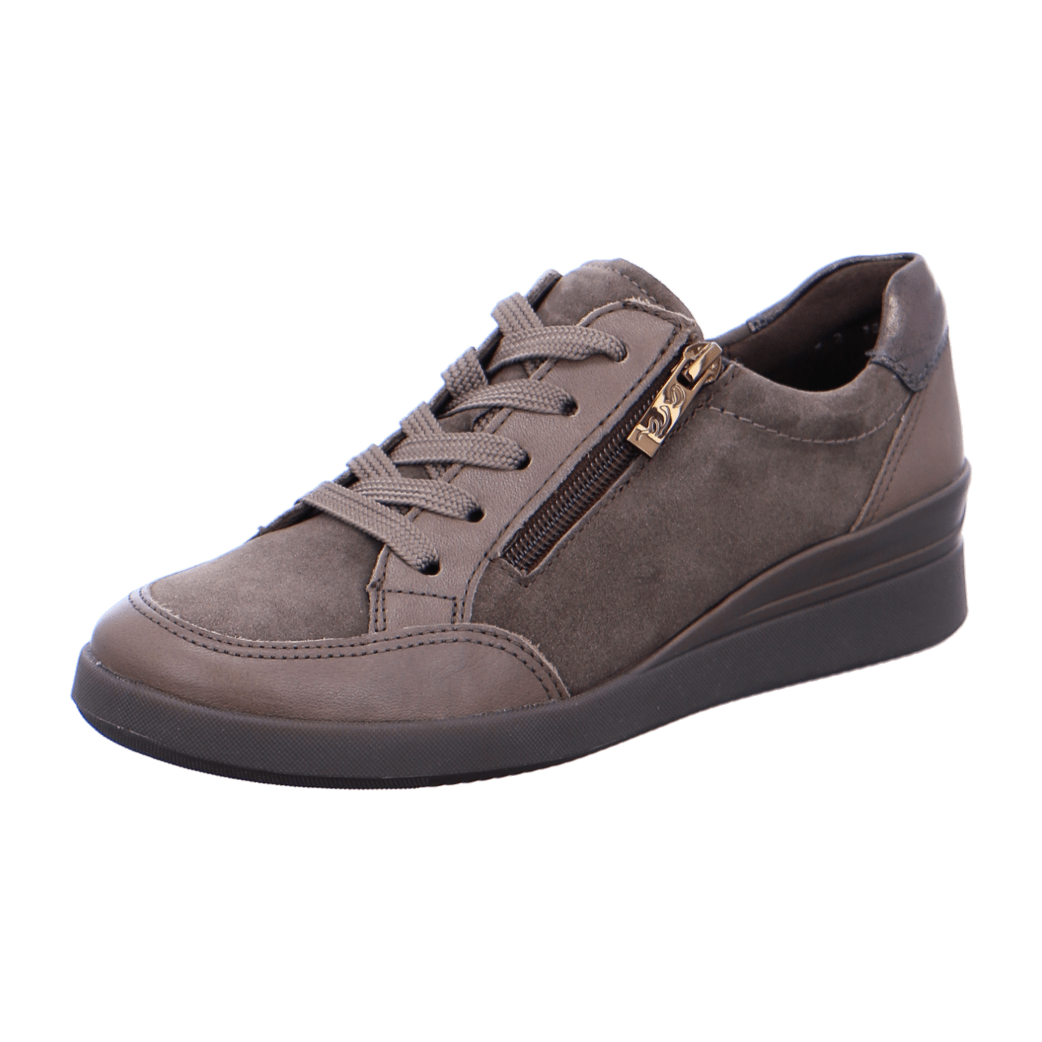 ARA LAZIO Women's Sneakers in Smooth Leather, Grey with Lace-Up Closure and Round Toe