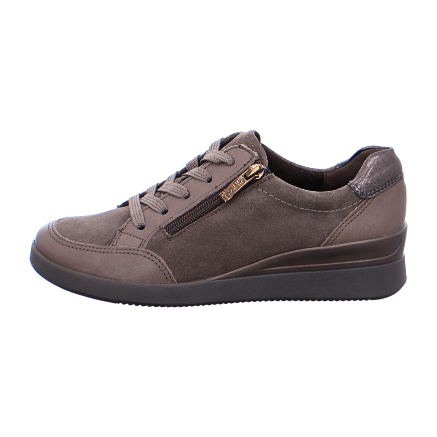 ARA LAZIO Women's Sneakers in Smooth Leather, Grey with Lace-Up Closure and Round Toe