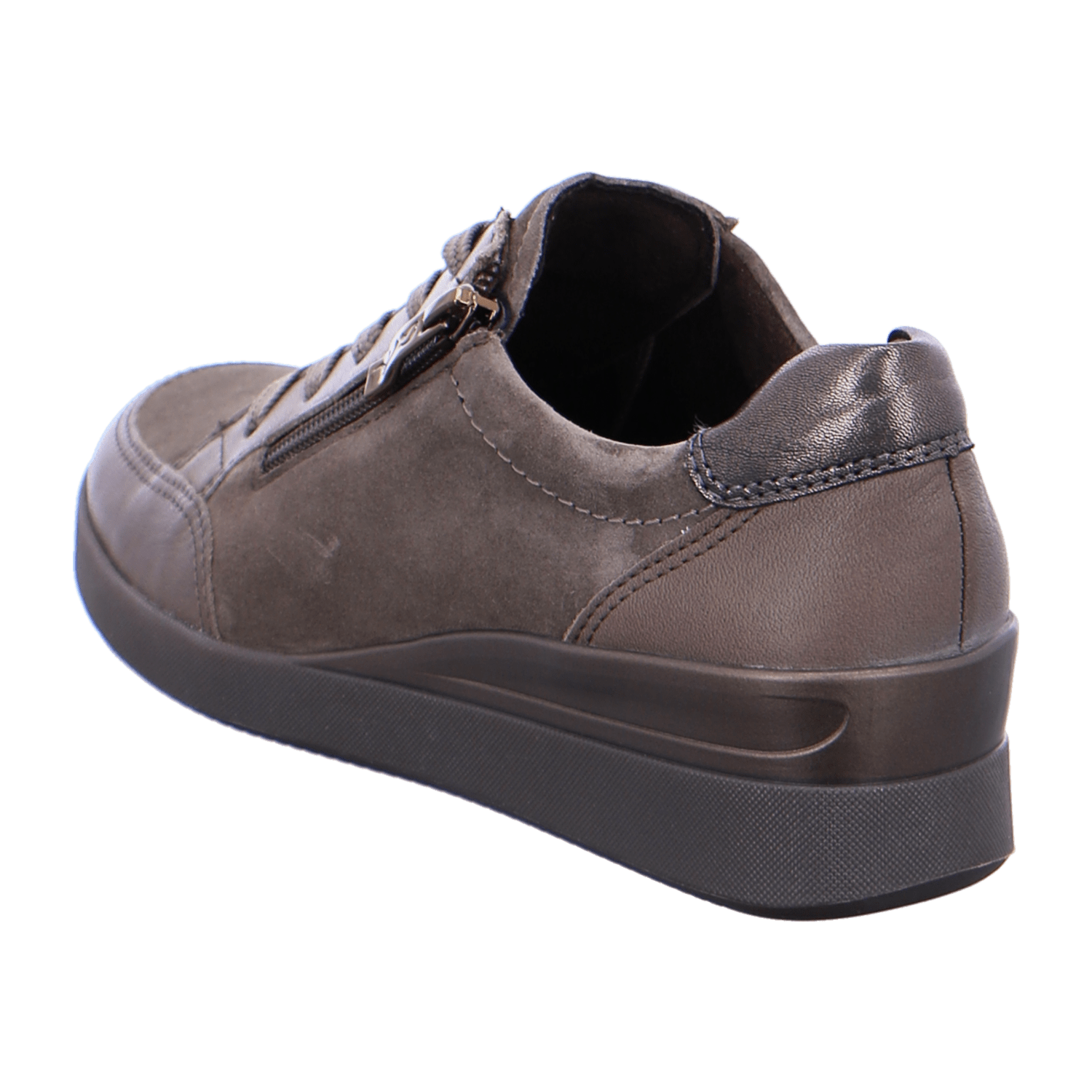 ARA LAZIO Women's Sneakers in Smooth Leather, Grey with Lace-Up Closure and Round Toe