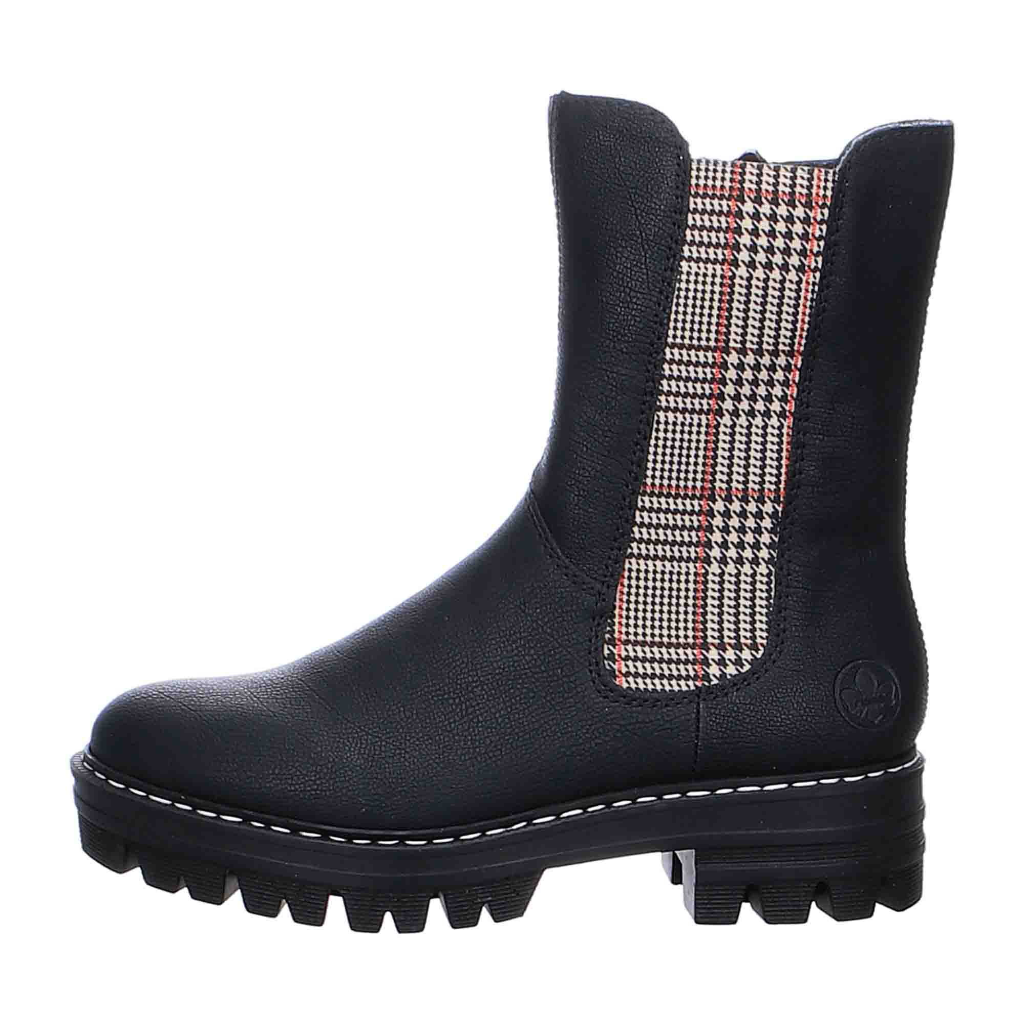 Rieker Women's Black Slip-On Ankle Boots with Zip and Cold Lining