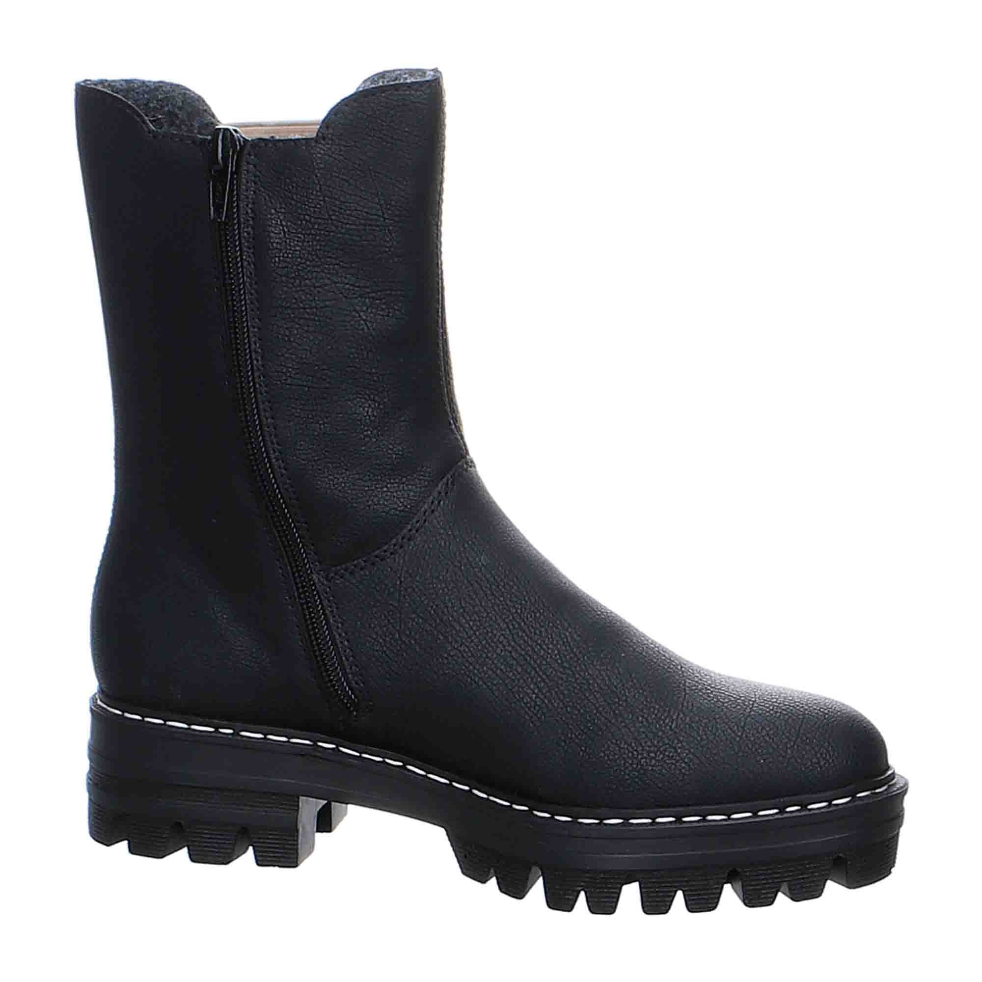 Rieker Women's Black Slip-On Ankle Boots with Zip and Cold Lining