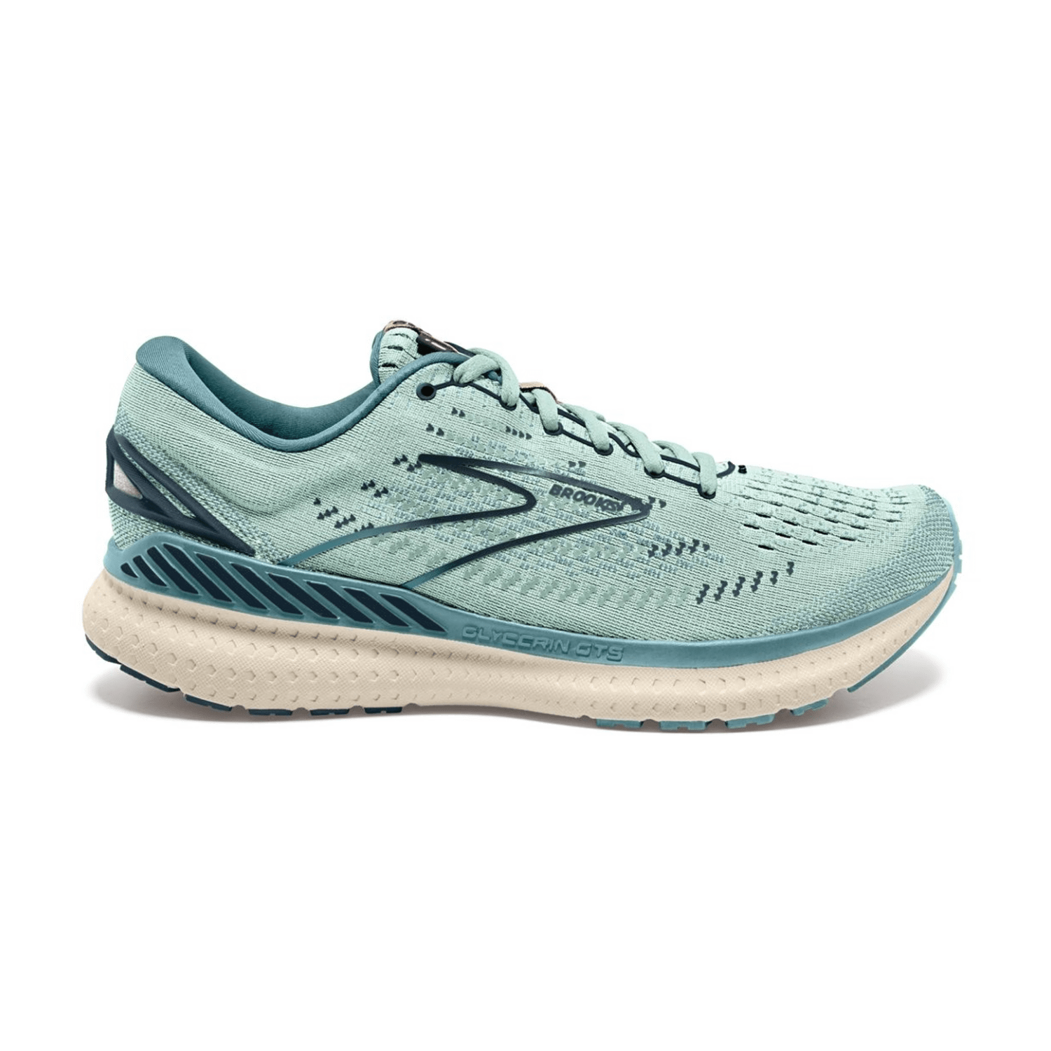Brooks Glycerin GTS 19 Women's Running Shoes Lacing Mesh Aqua Glass Whisper White Navy