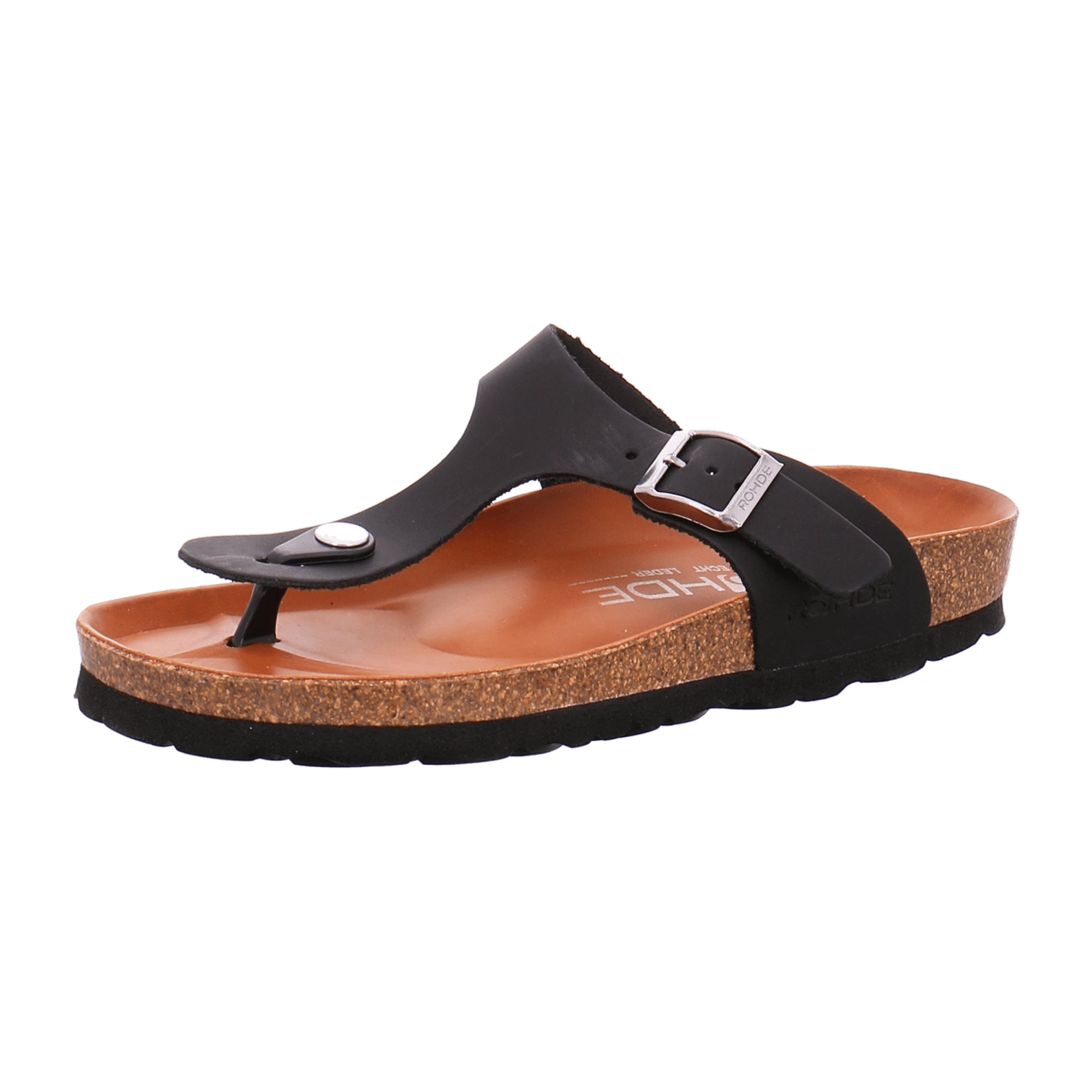 Rohde Alba Black Leather Women's Sandals Open Toe Buckle Closure