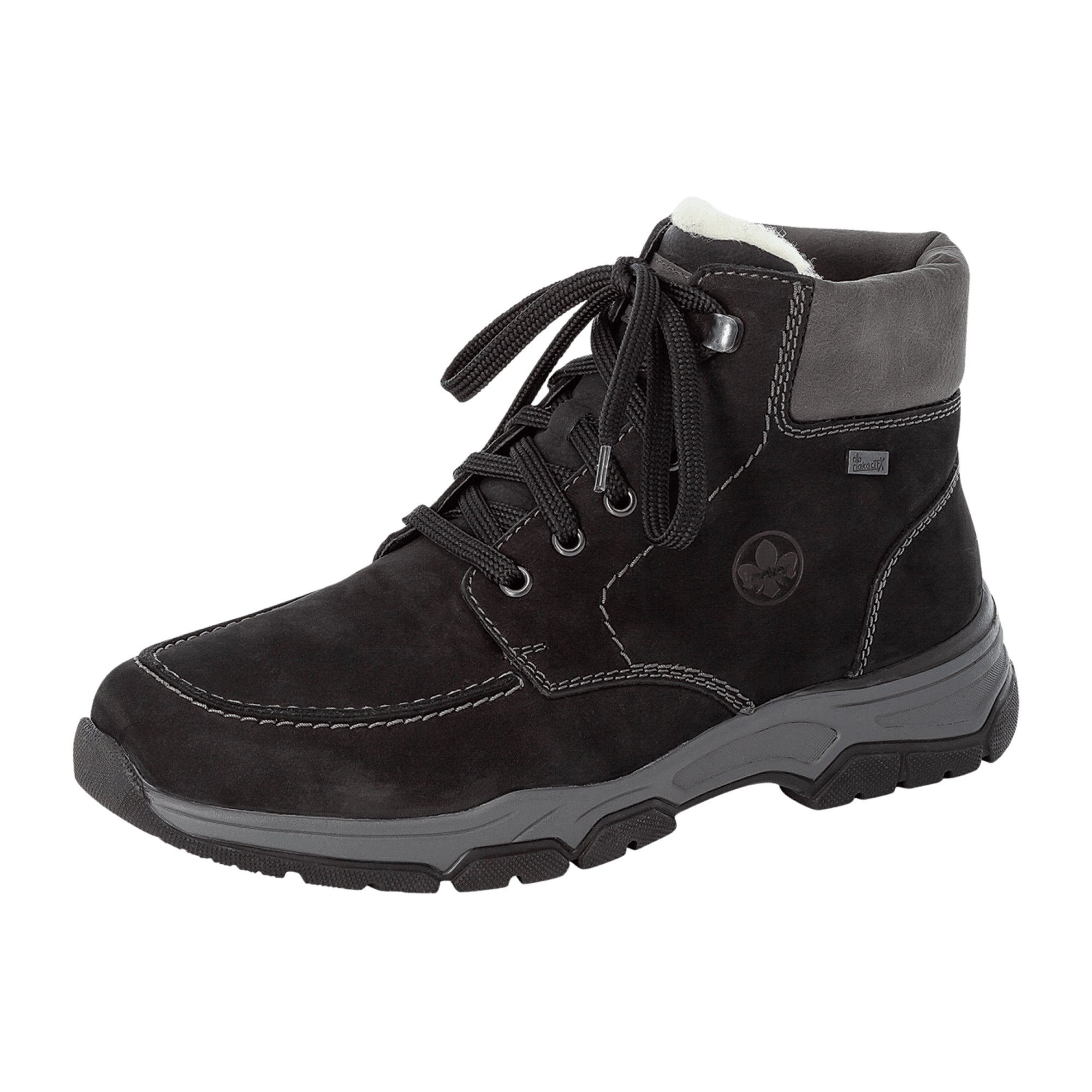 Rieker Men's Black Lace-Up Boots with Warm Lining and Waterproof Membrane