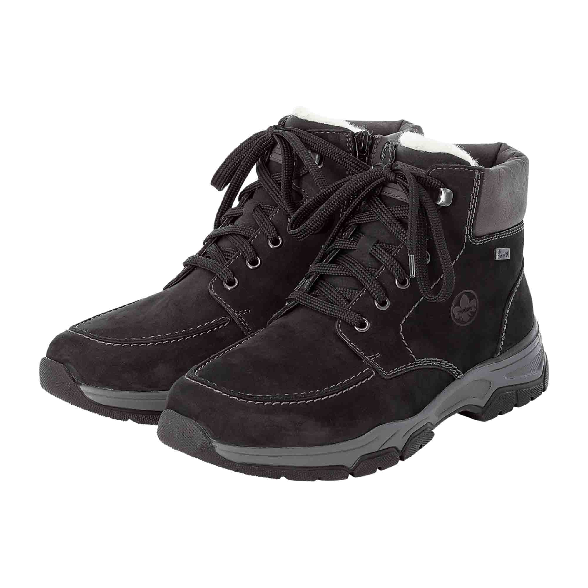 Rieker Men's Black Lace-Up Boots with Warm Lining and Waterproof Membrane