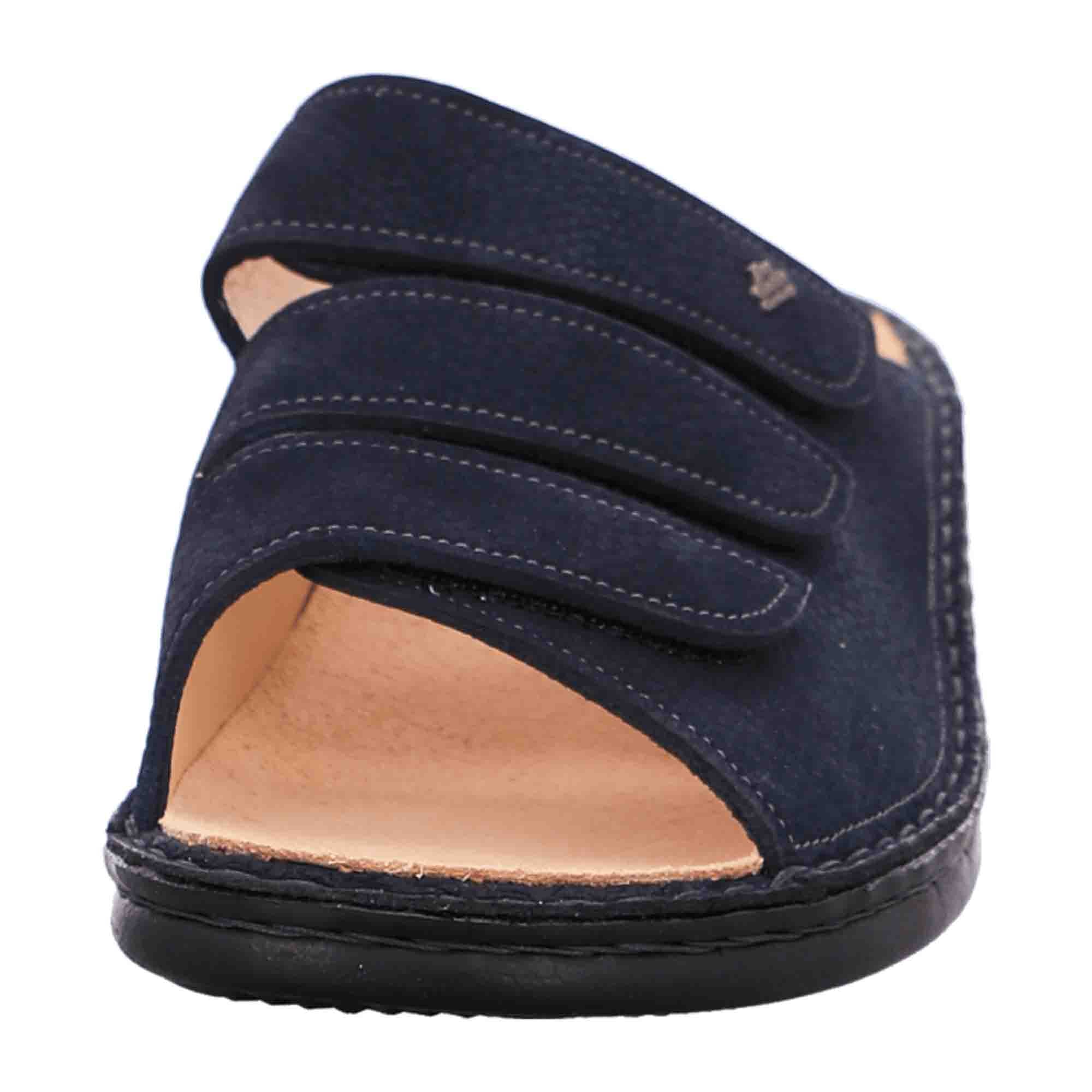 Finn Comfort Korfu Men's Sandals - Blue Leather Comfort Slides with Adjustable Straps and Soft Footbed