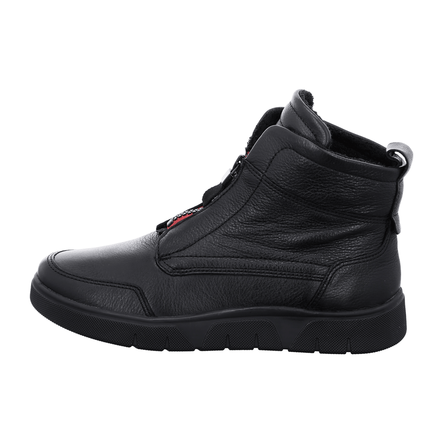 ARA Moon Sneaker for Women in Black Smooth Leather with Zipper and Warm Lining