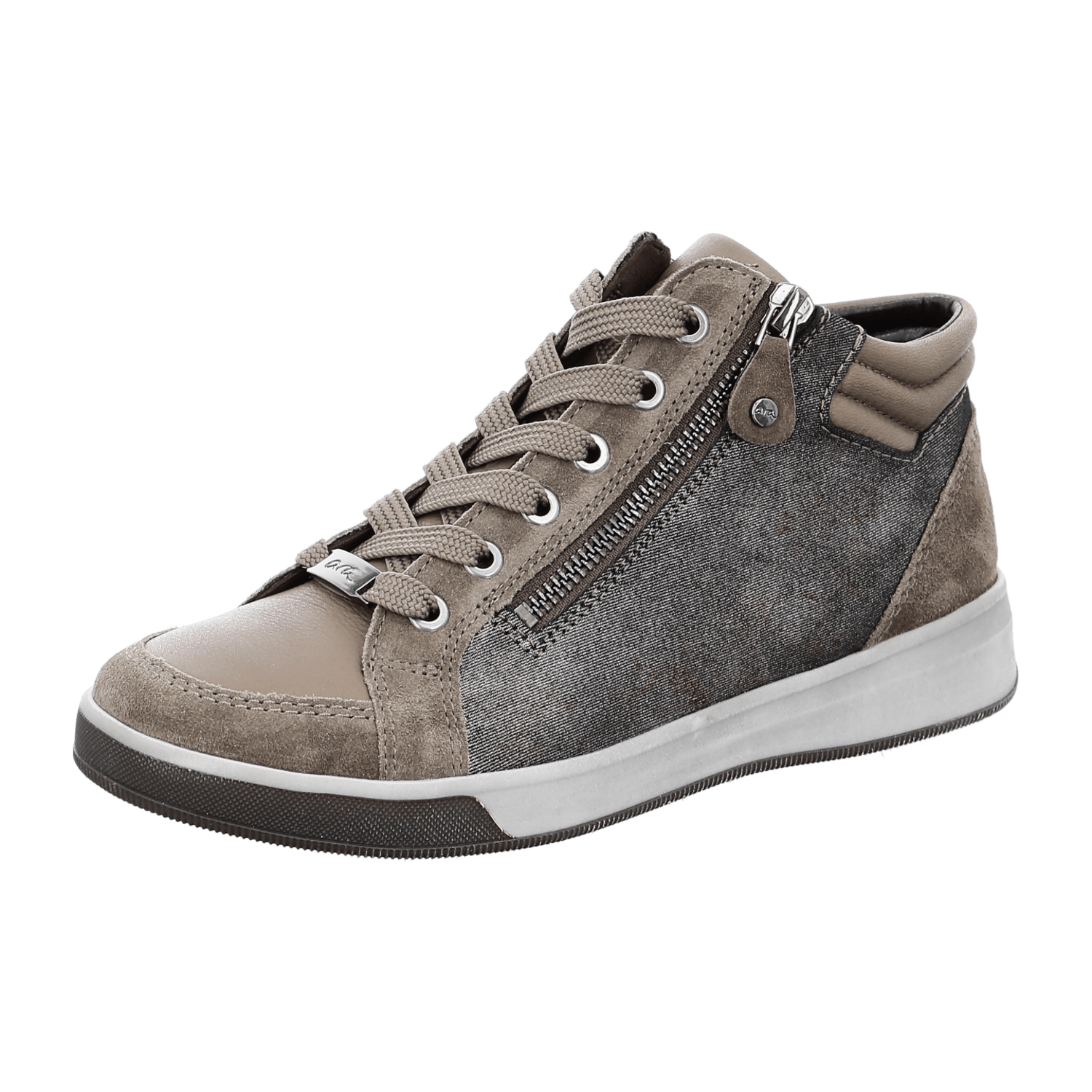 ARA Women's Sneakers in Grey Suede with Lace-Up Closure and Open Toe