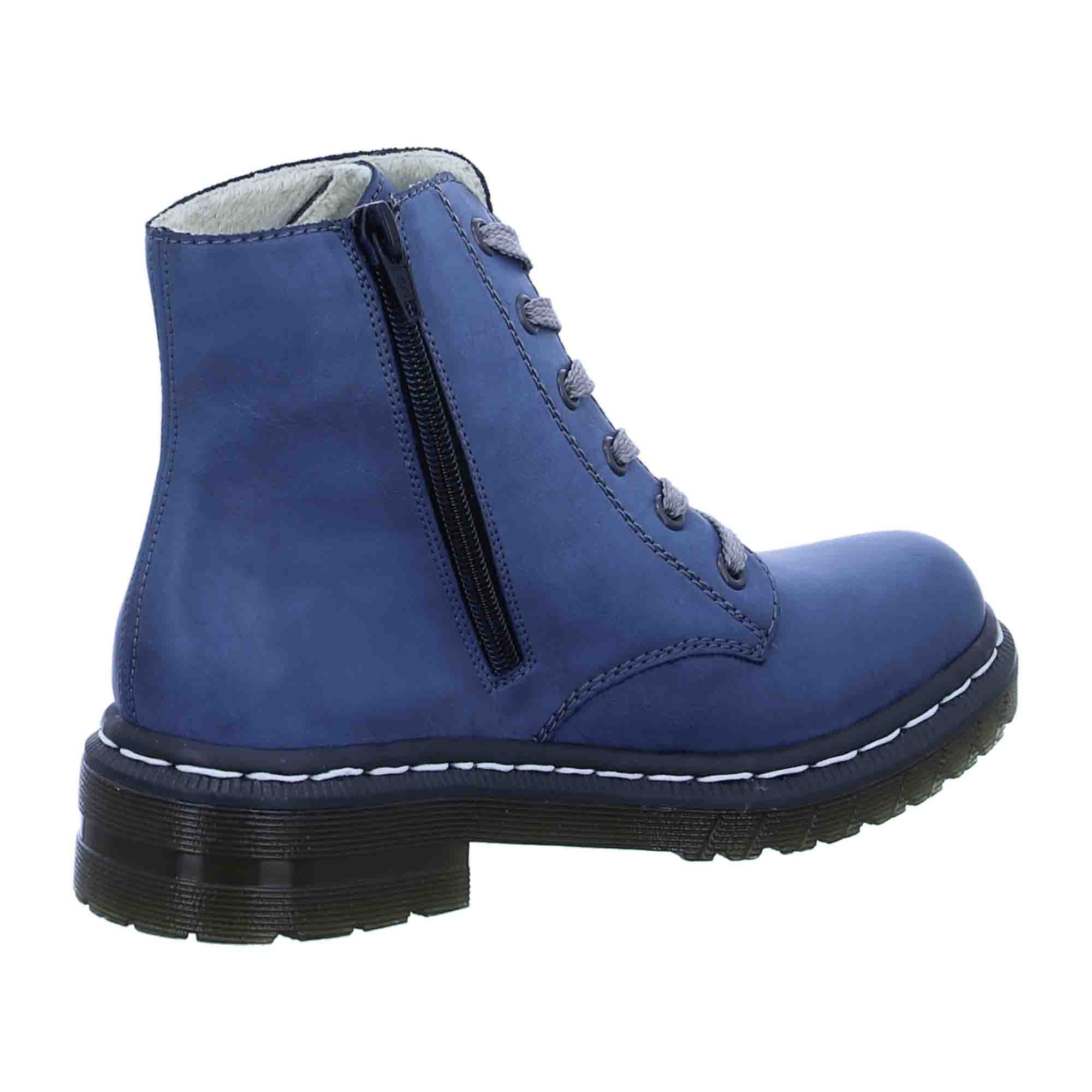 Rieker Women's Blue Lace-Up Ankle Boots with Soft Lining and Block Heel