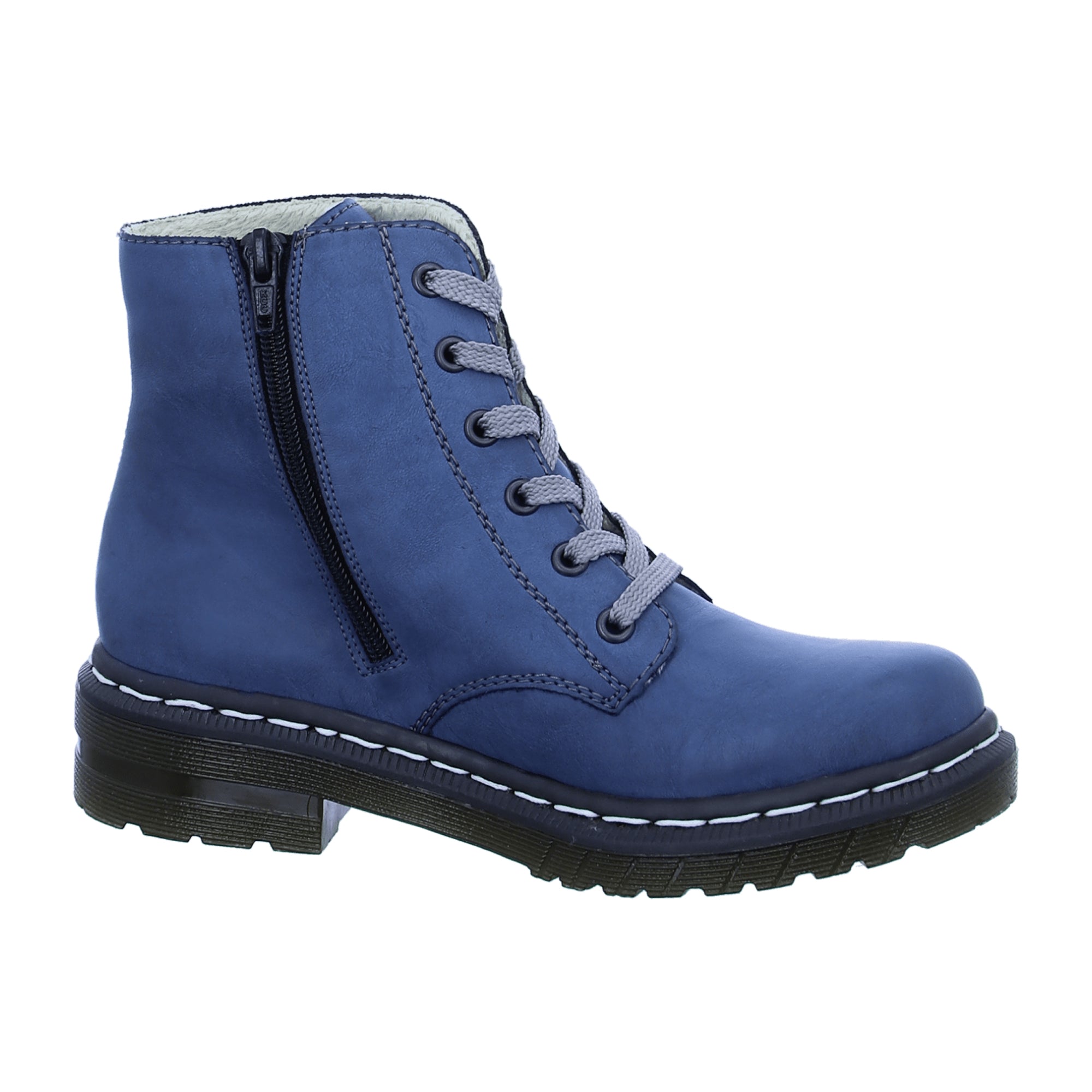 Rieker Women's Blue Lace-Up Ankle Boots with Soft Lining and Block Heel