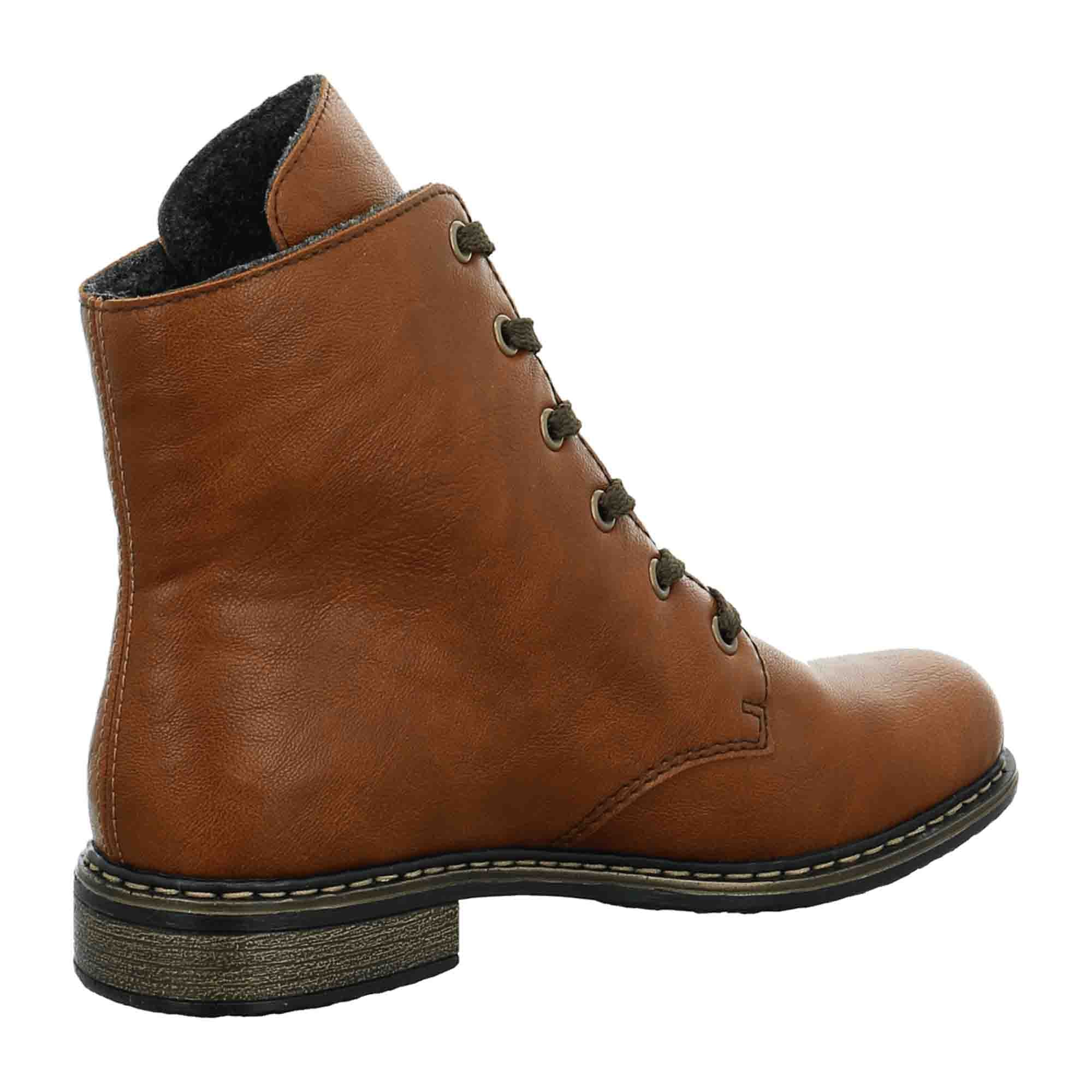 Rieker Women's Brown Lace-Up Ankle Boots with Warm Lining and Zipper Closure