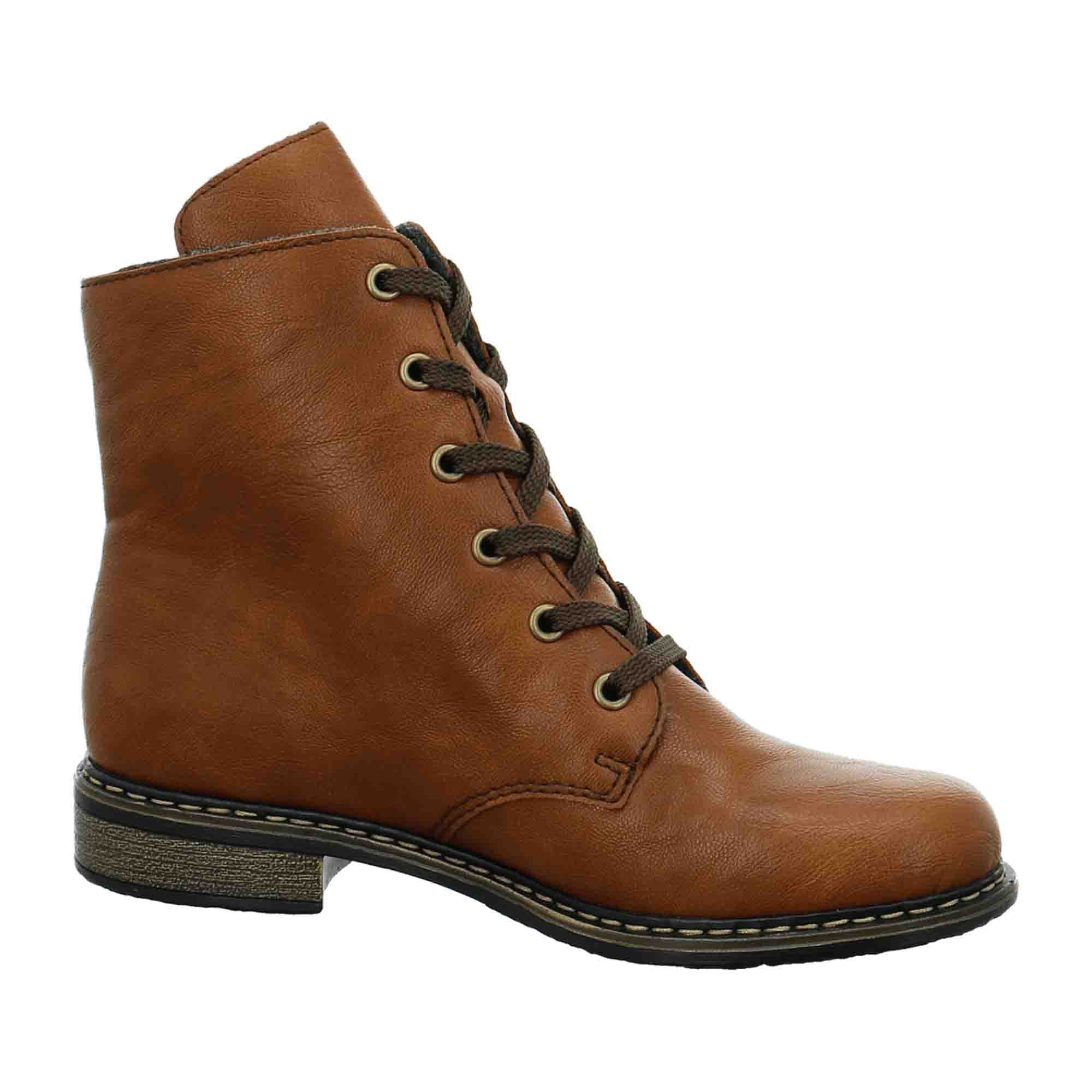 Rieker Women's Brown Lace-Up Ankle Boots with Warm Lining and Zipper Closure