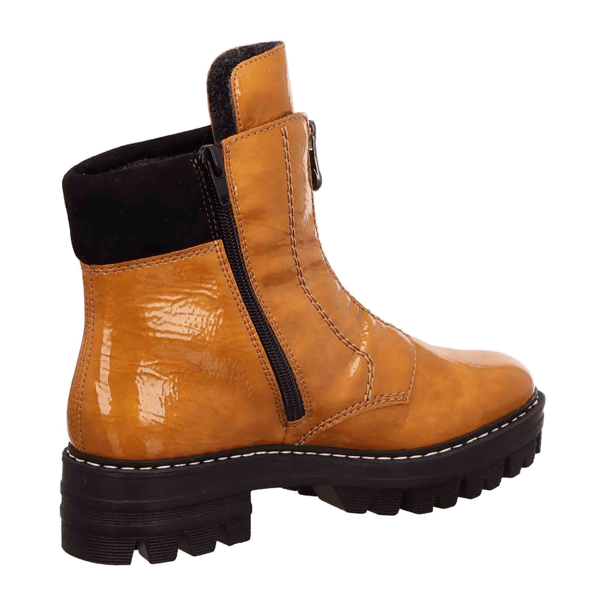 Rieker Women's Yellow Ankle Boots with Block Heel and Zip Closure