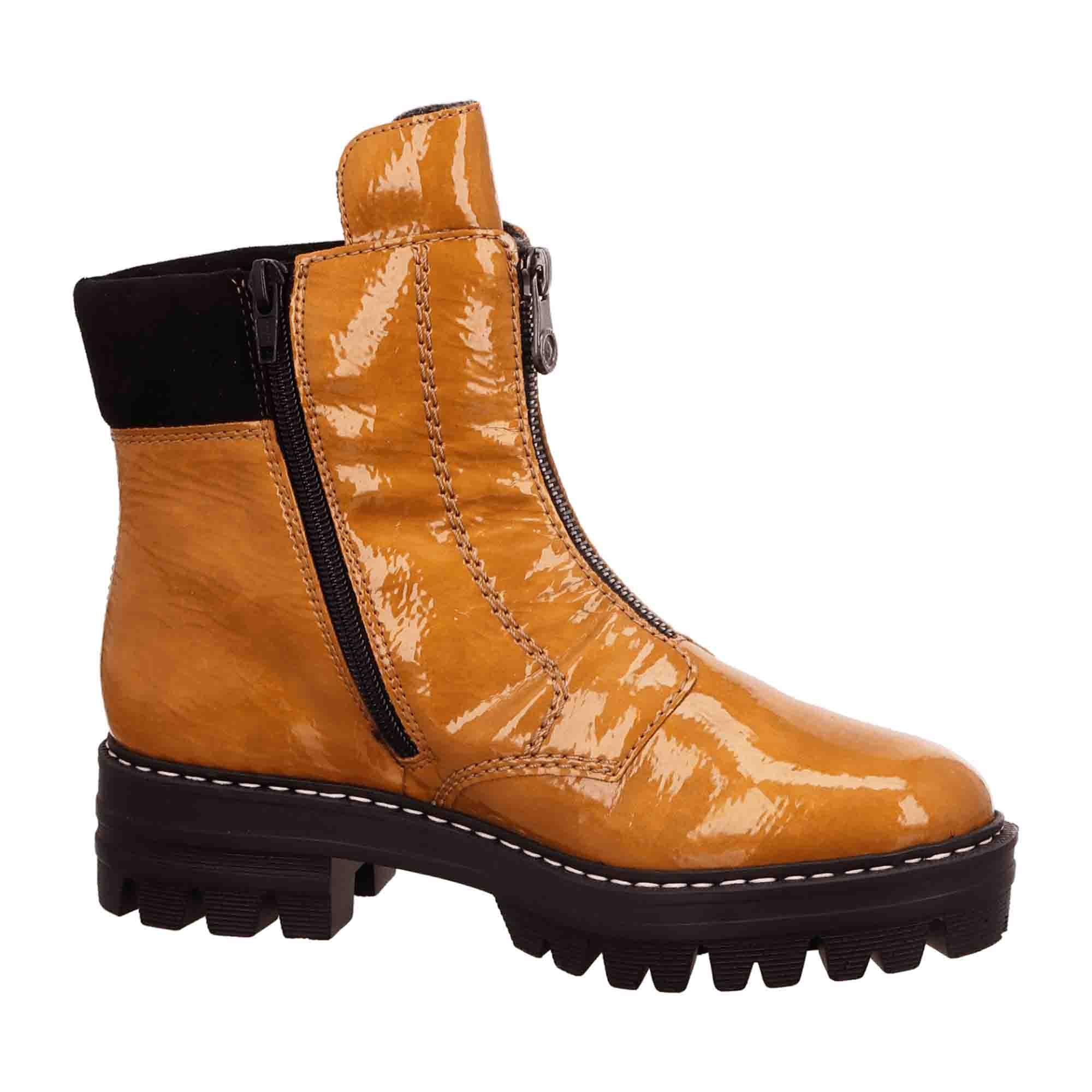 Rieker Women's Yellow Ankle Boots with Block Heel and Zip Closure