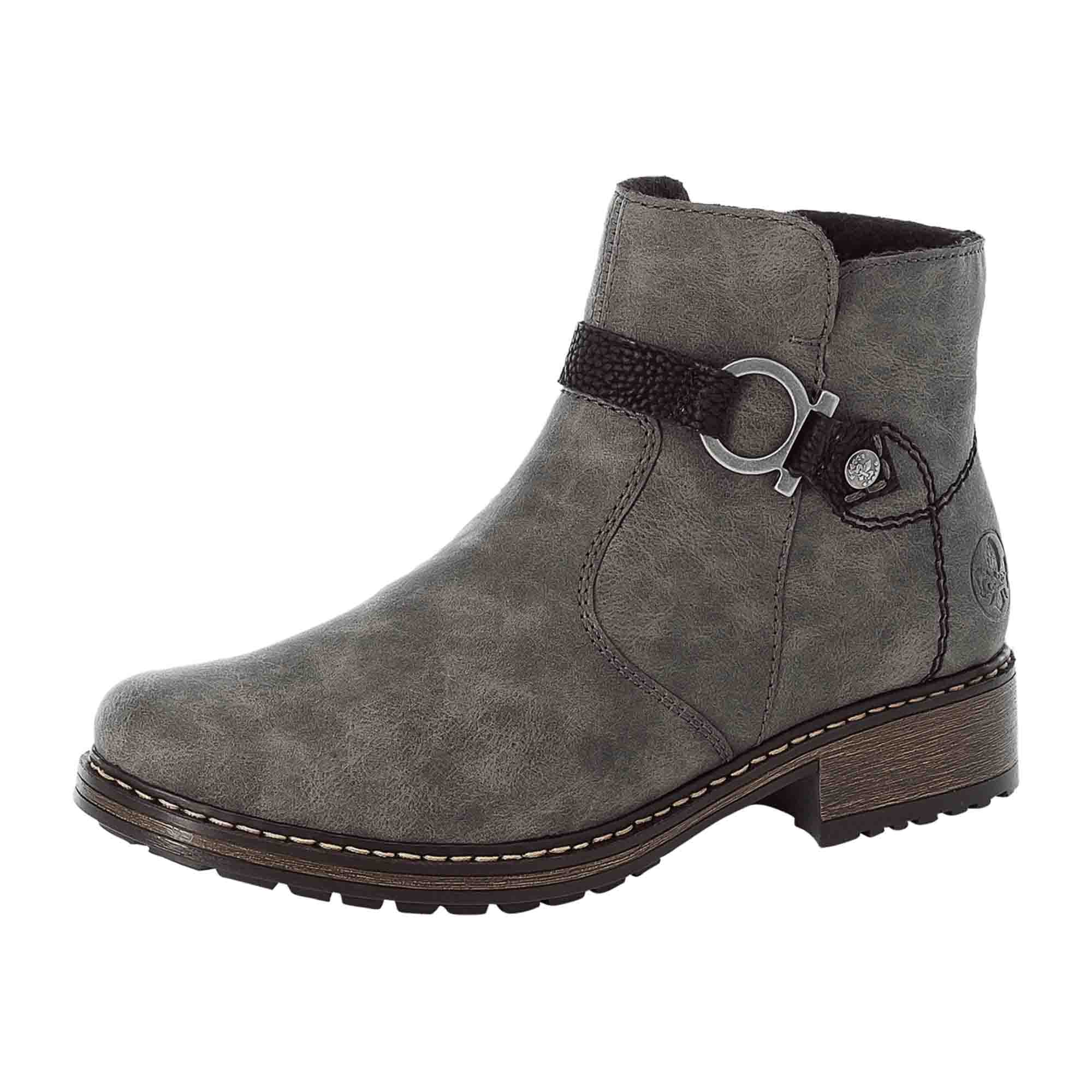 Rieker HWK Women's Gray Biker Boots with Warm Lining and Side Zipper
