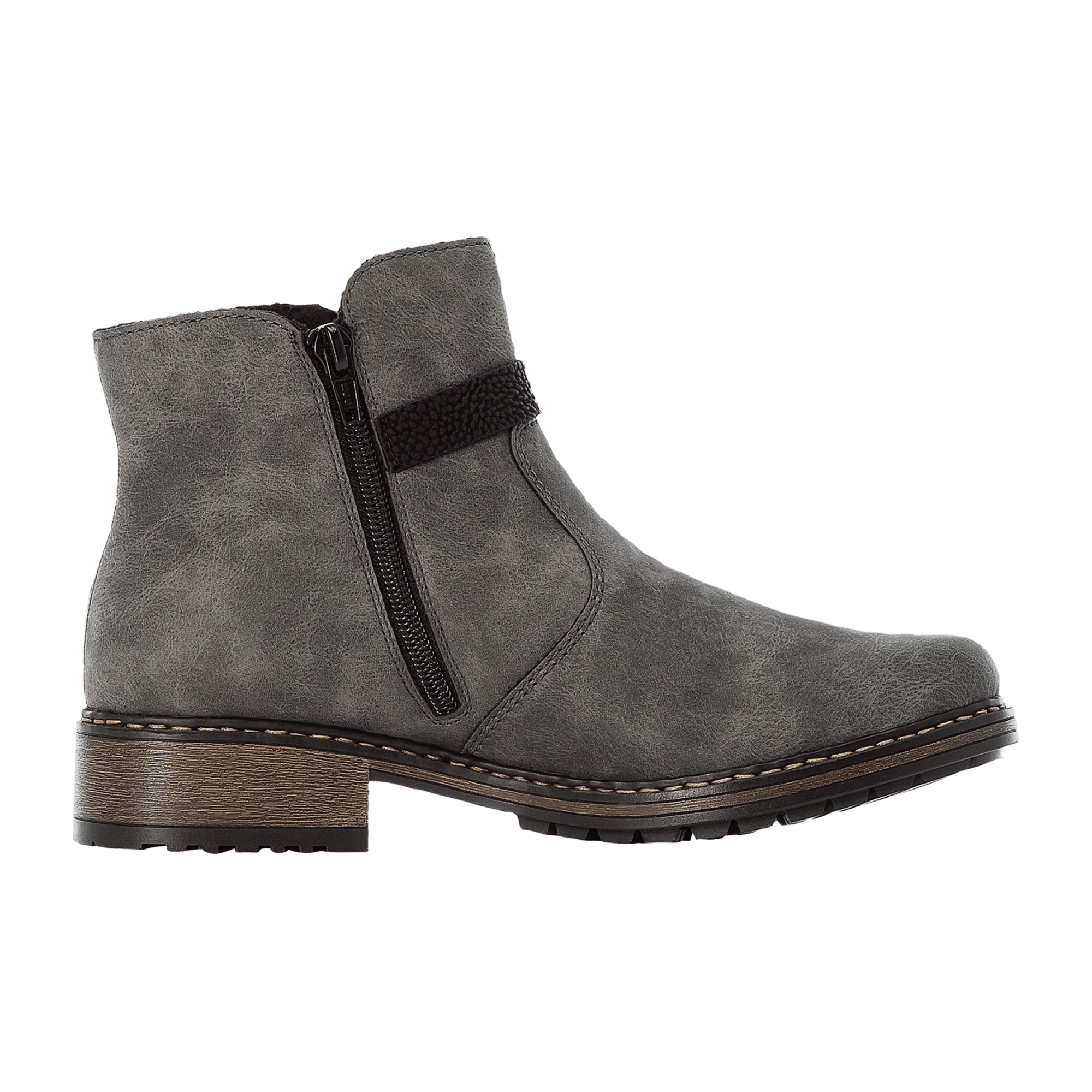 Rieker HWK Women's Gray Biker Boots with Warm Lining and Side Zipper