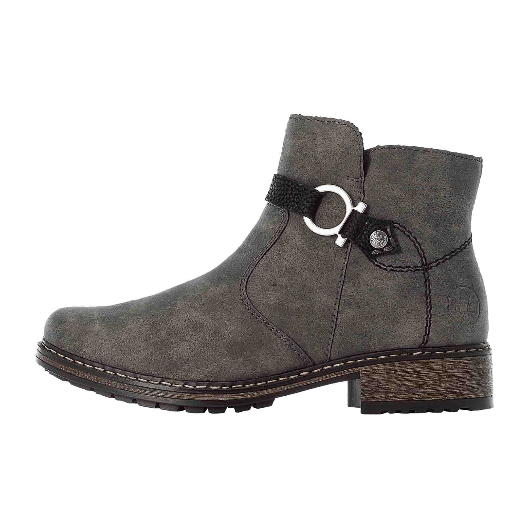 Rieker HWK Women's Gray Biker Boots with Warm Lining and Side Zipper