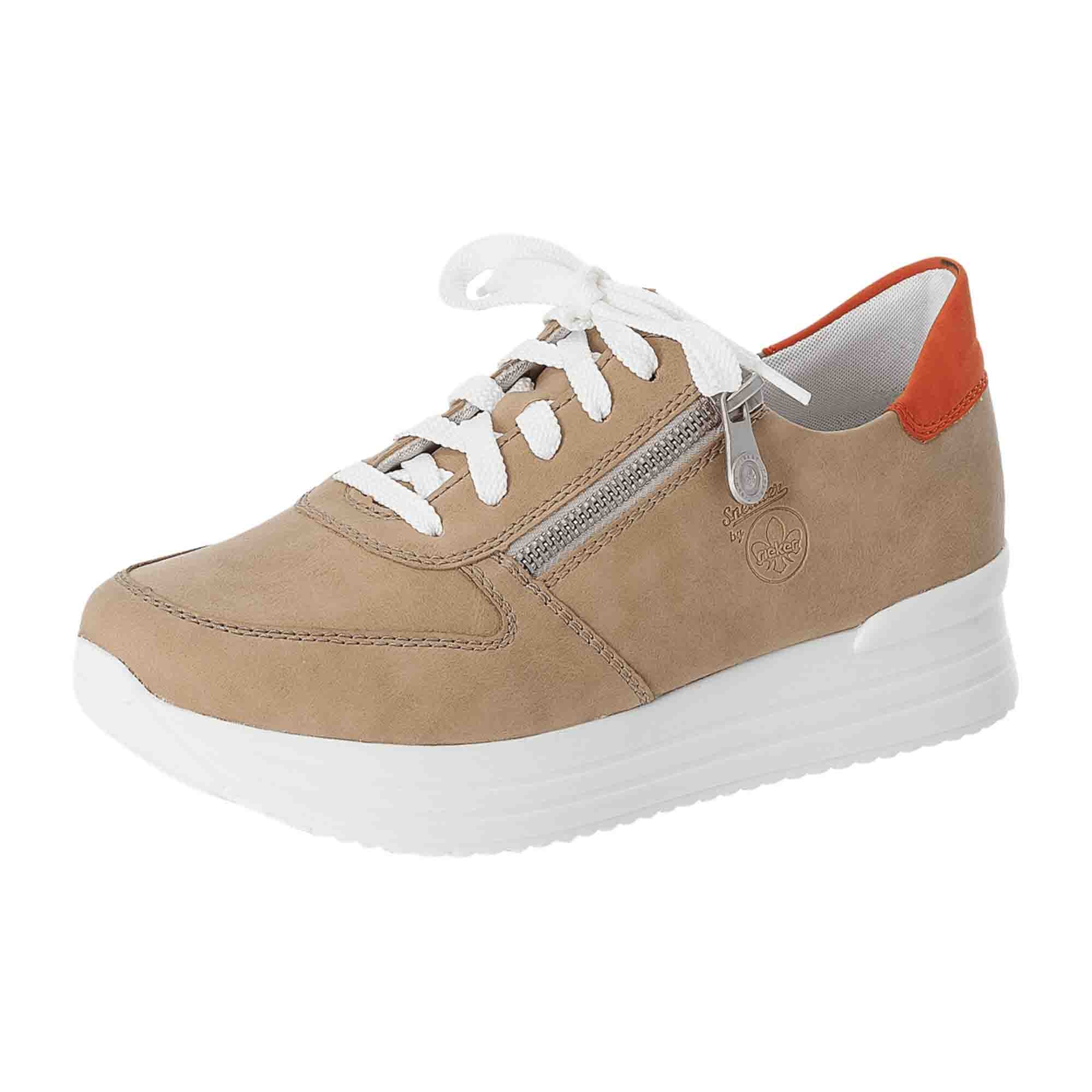 Rieker Women's Beige Lace-Up Shoes Comfortable Synthetic Leather Casual Sneakers
