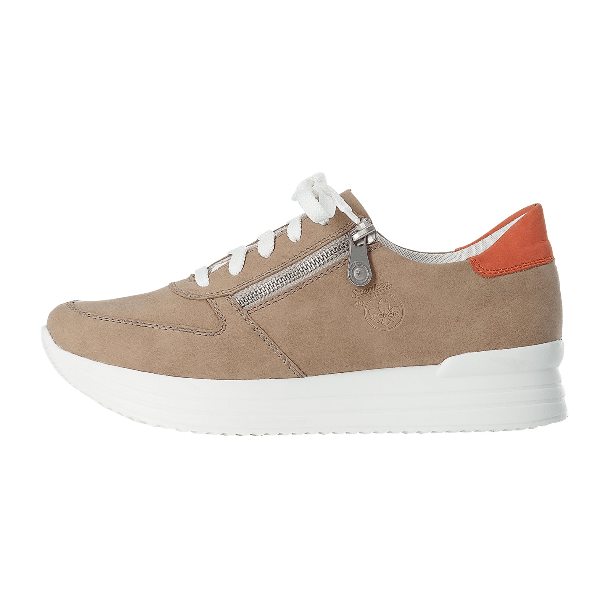 Rieker Women's Beige Lace-Up Shoes Comfortable Synthetic Leather Casual Sneakers