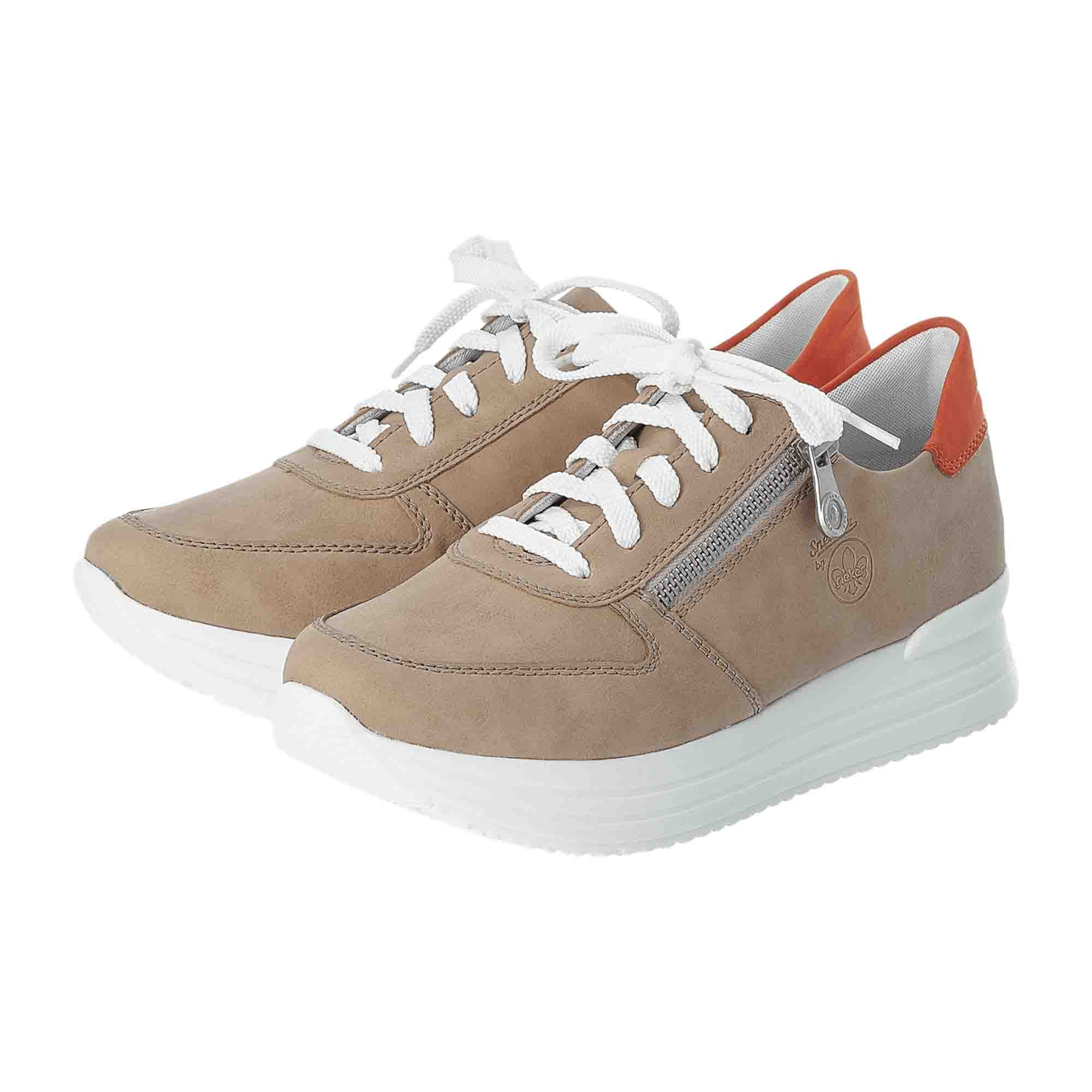 Rieker Women's Beige Lace-Up Shoes Comfortable Synthetic Leather Casual Sneakers