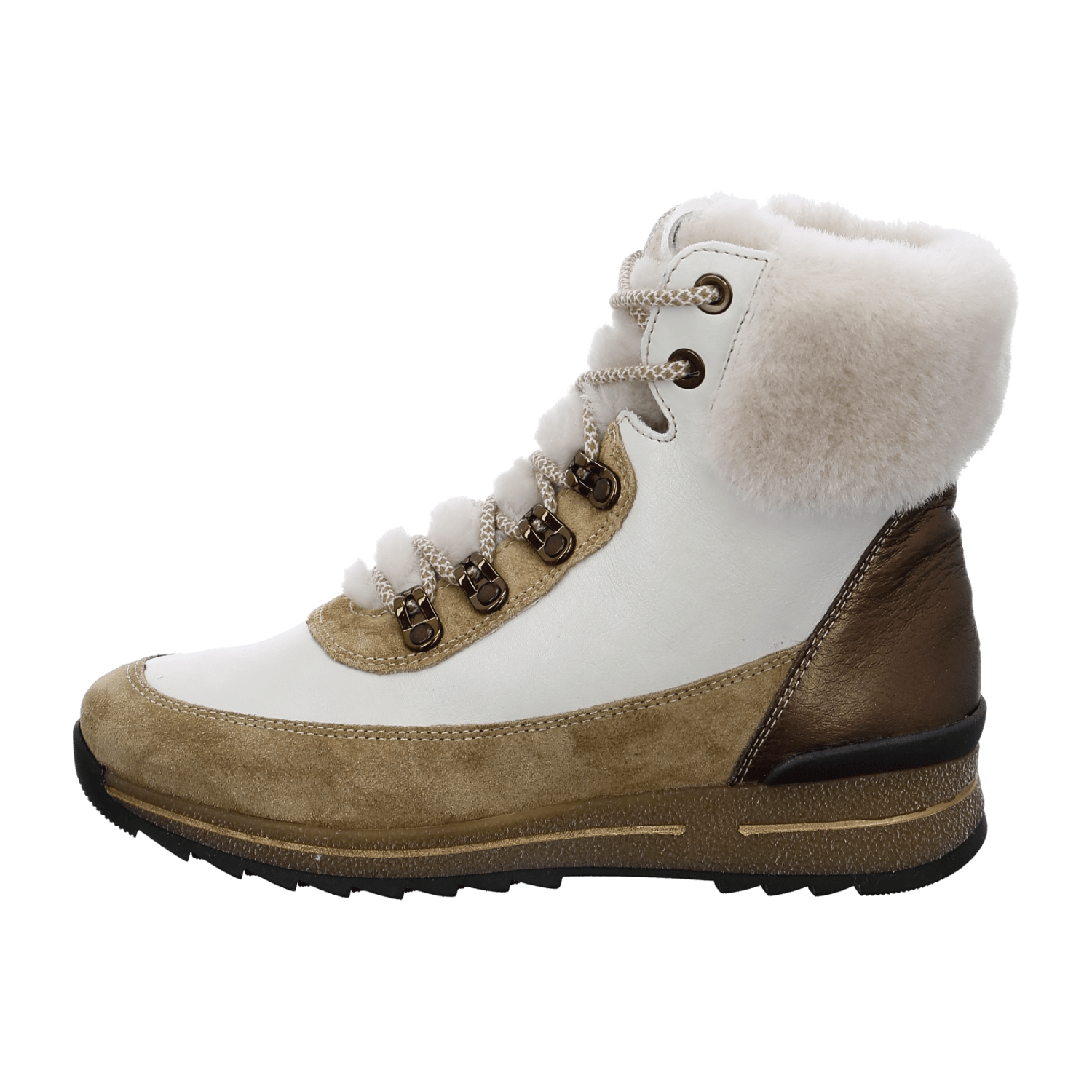 ARA OSAKA Women's Lace-Up Ankle Boot T-Bar Style Full-Grain Leather Warm Wool Lining White