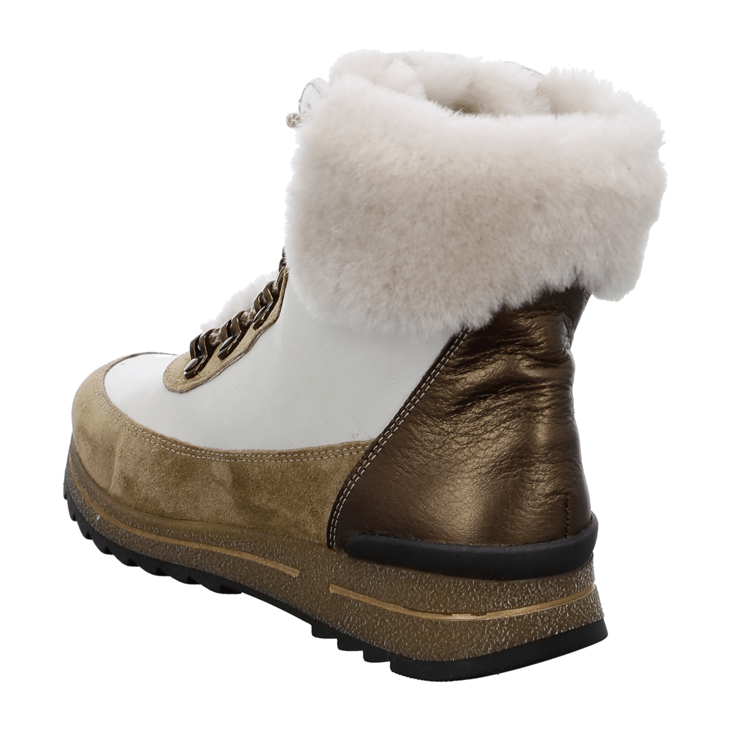 ARA OSAKA Women's Lace-Up Ankle Boot T-Bar Style Full-Grain Leather Warm Wool Lining White