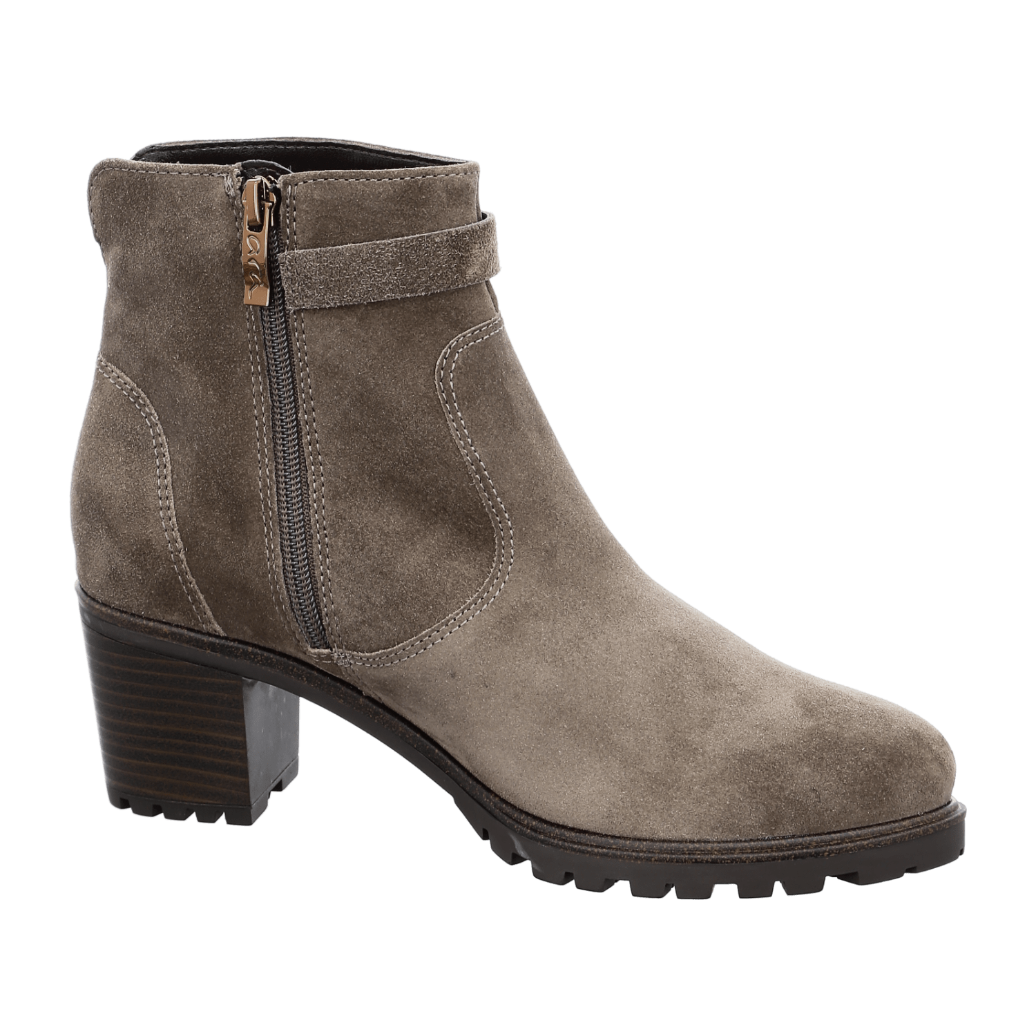 ARA MANTOVA Women's Ankle Boots in Grey, Full-Grain Leather with Zipper and Warm Lining, Classic Round Toe
