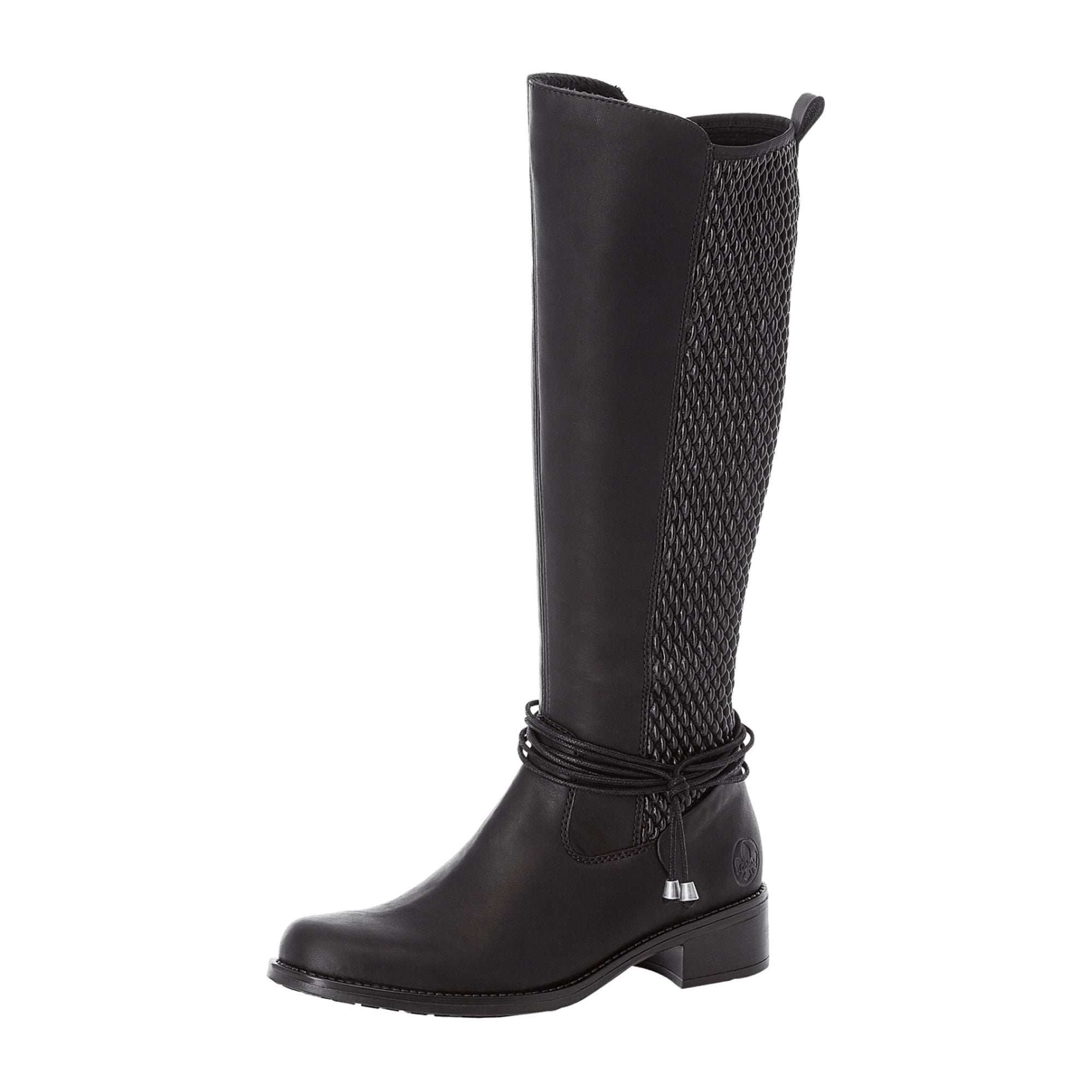 Rieker Women's Knee-High Boots Black with Side Zipper and Block Heel
