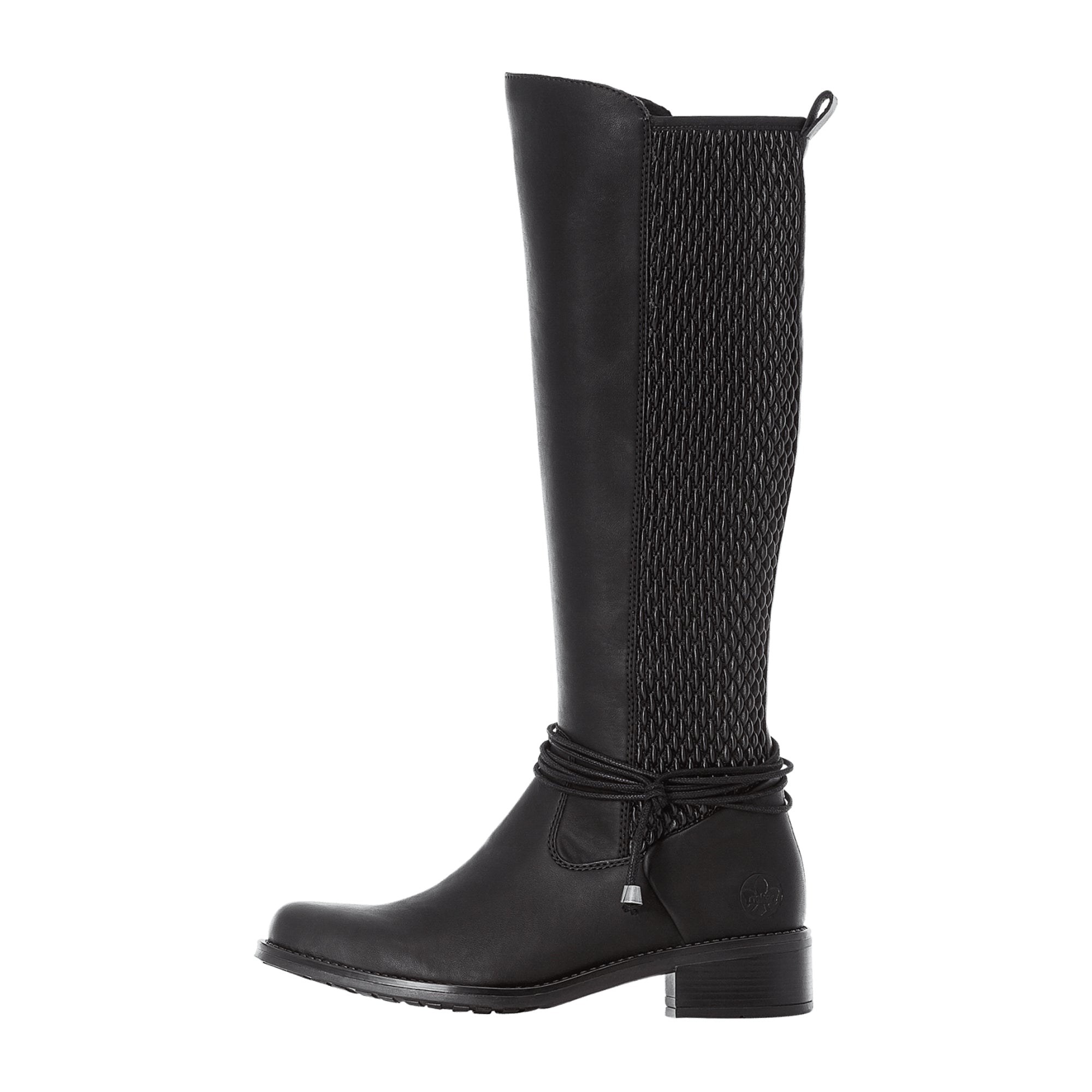 Rieker Women's Knee-High Boots Black with Side Zipper and Block Heel