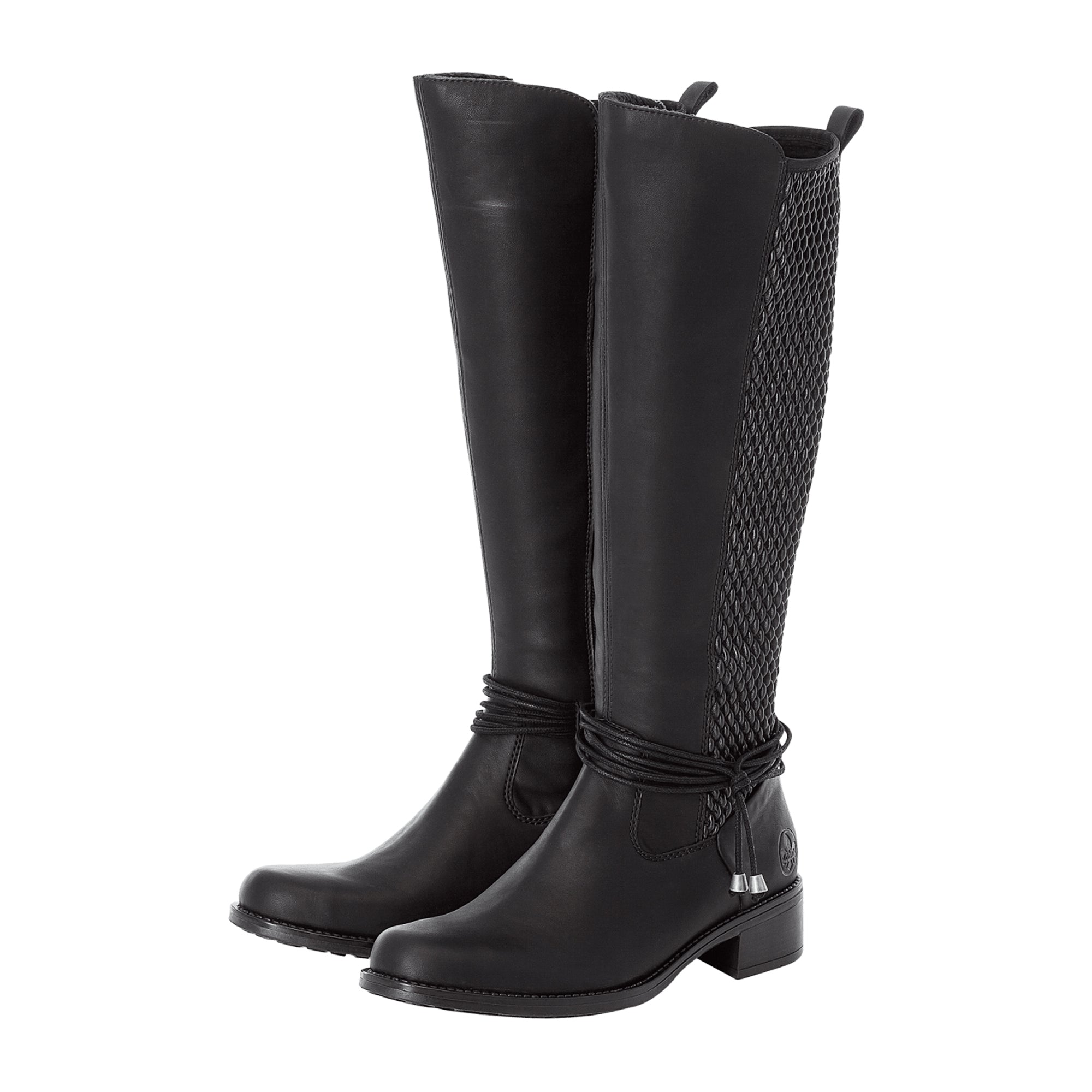 Rieker Women's Knee-High Boots Black with Side Zipper and Block Heel