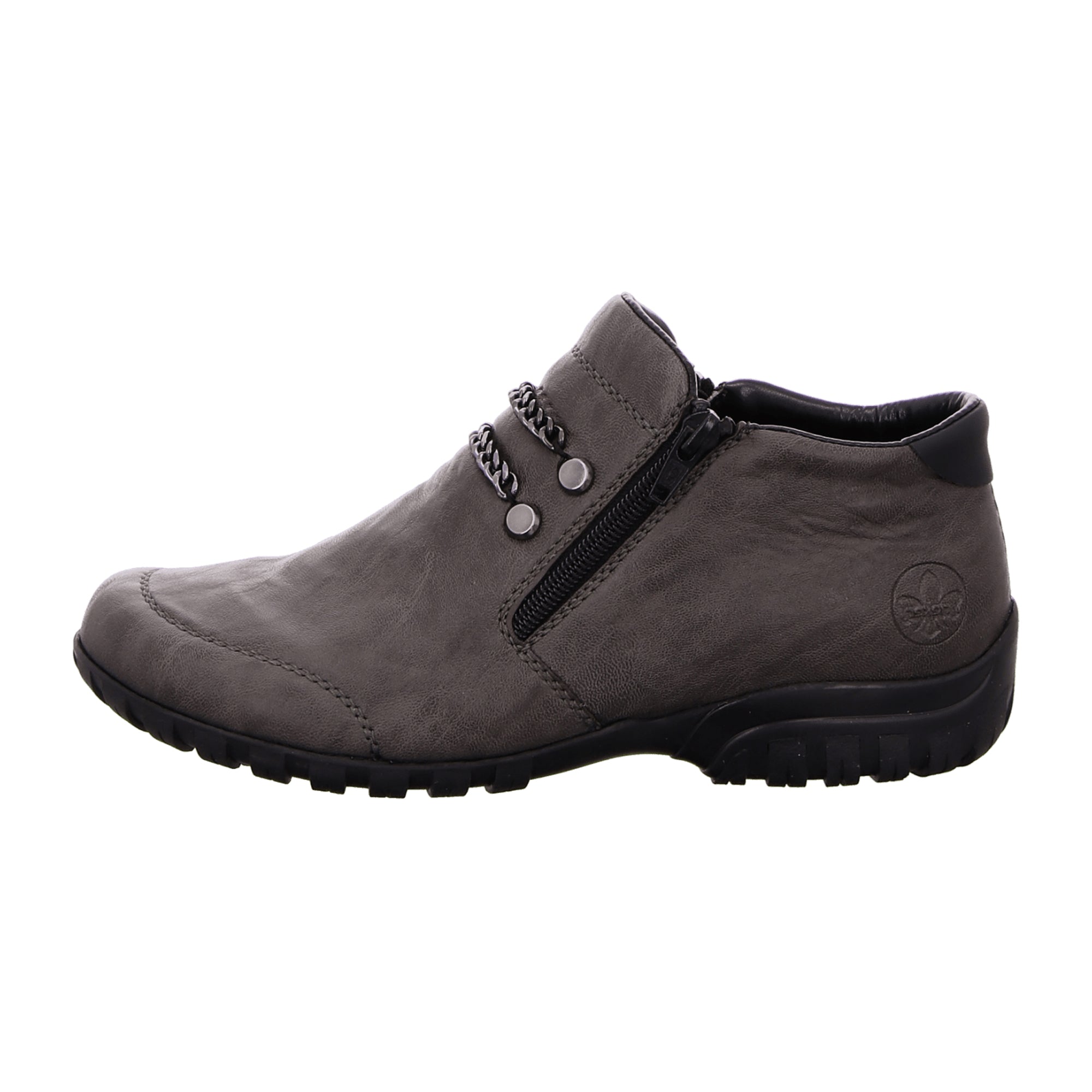 Rieker Gurgaon Gray Women's Slip-On Ankle Boots with Warm Lining and Zipper