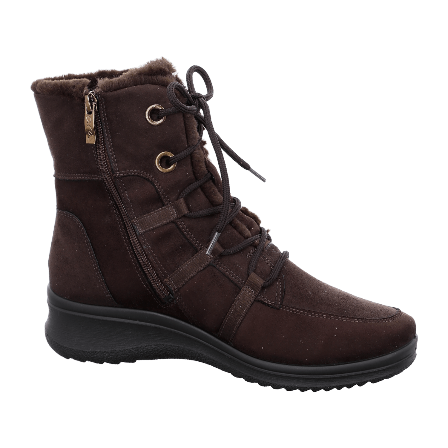 ARA Women's Boots Brown Synthetic Snow Boots with Zipper Round Toe