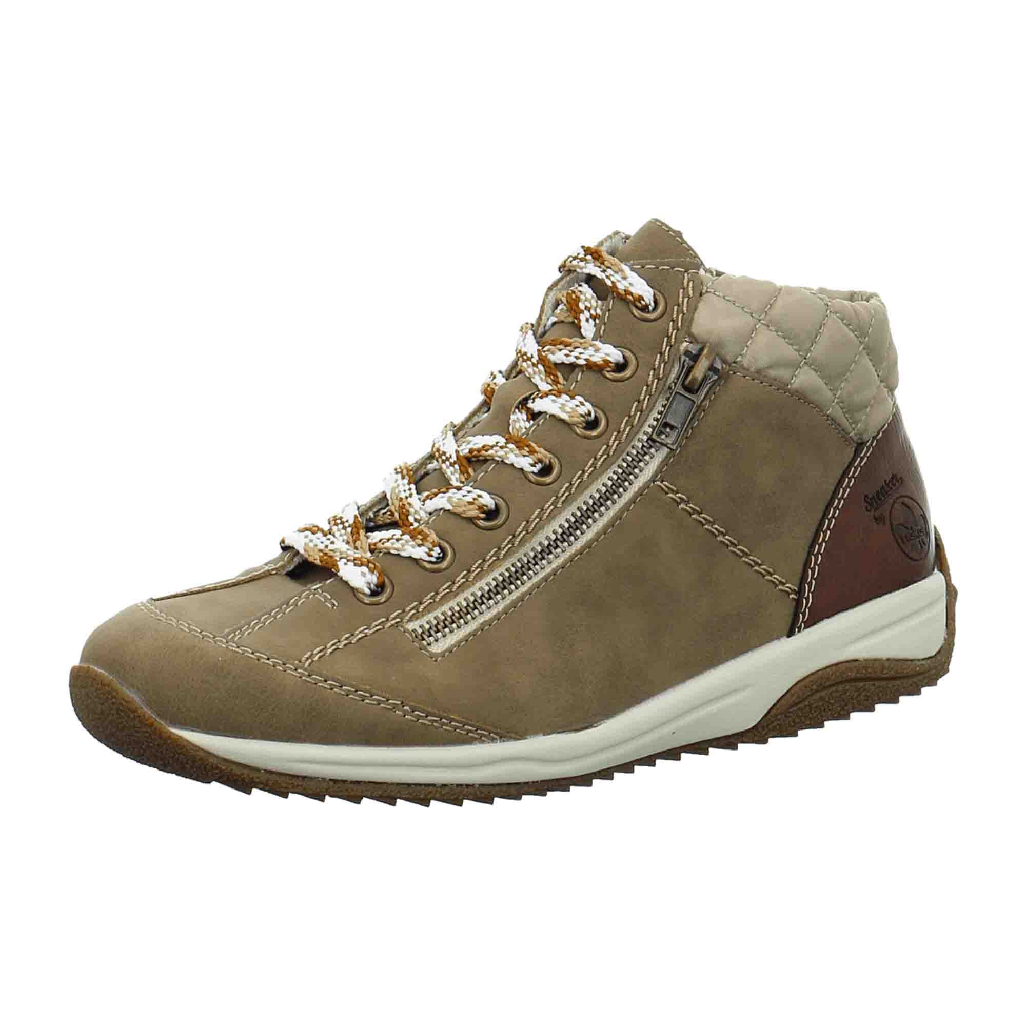 Rieker Women's Beige Lace-Up Ankle Boots with Warm Lining Synthetic Leather