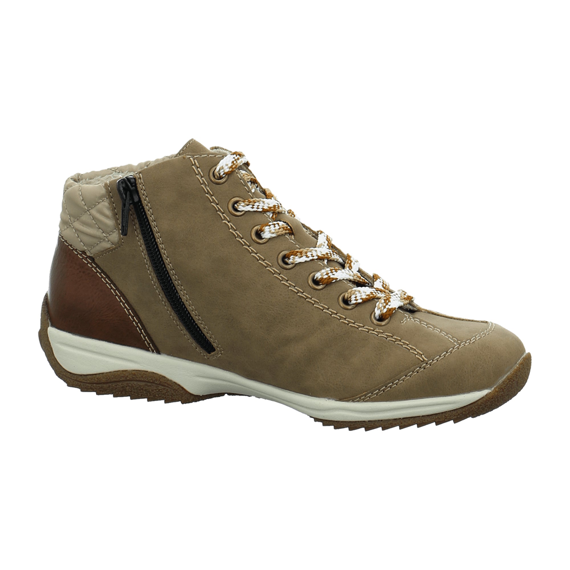 Rieker Women's Beige Lace-Up Ankle Boots with Warm Lining Synthetic Leather