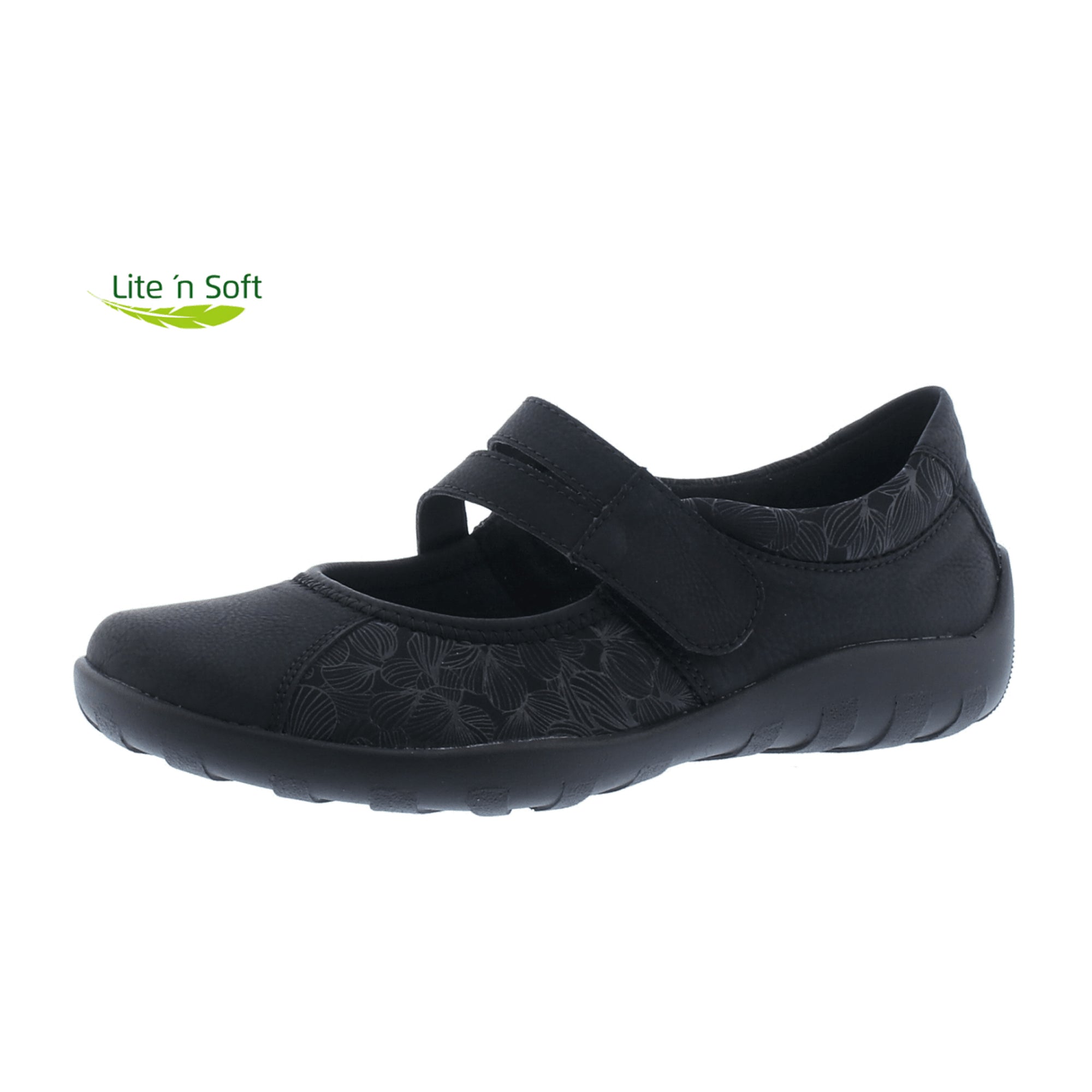 Remonte Women's Black Ballerinas with Velcro Strap and Soft Footbed