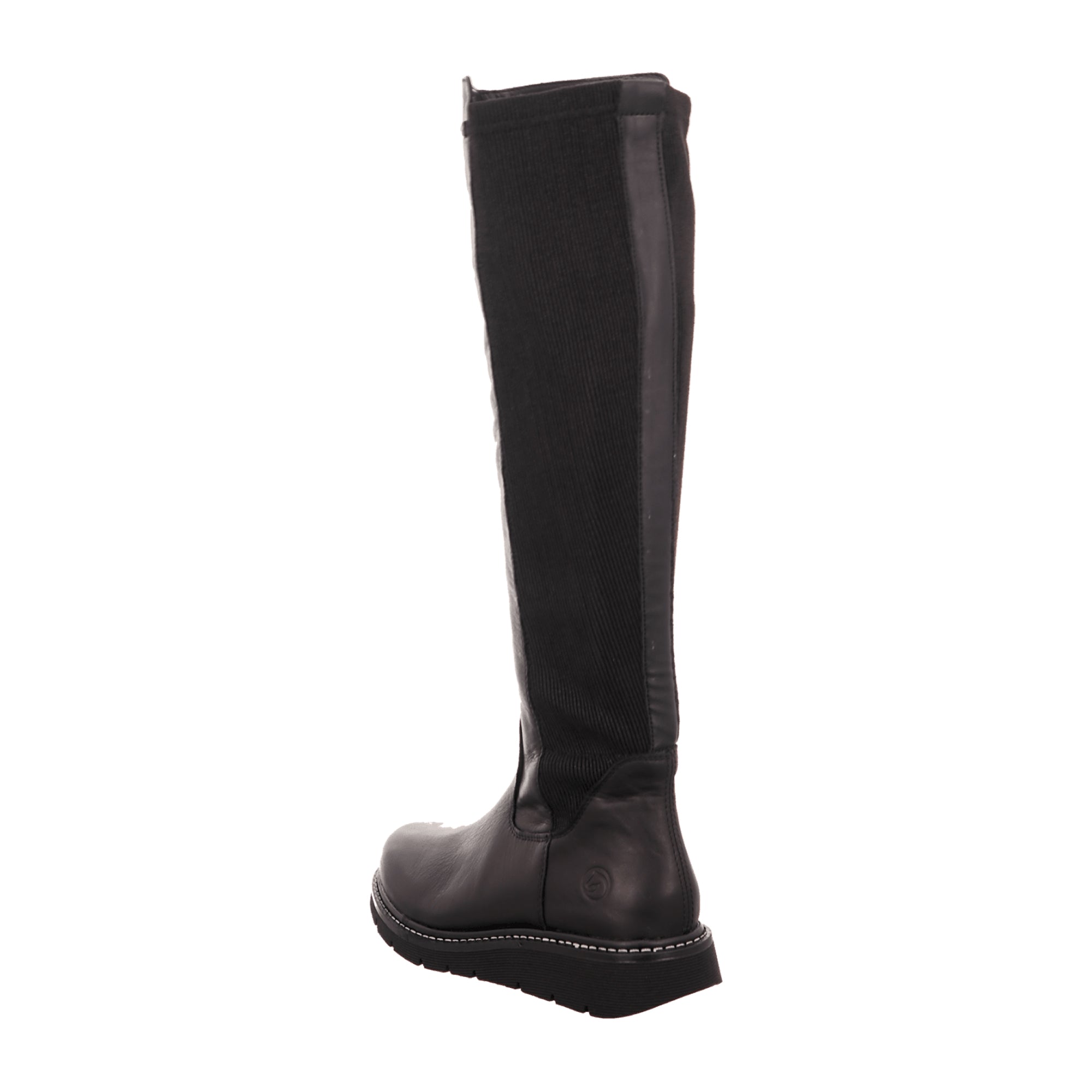 Remonte Women's Black Leather Knee-High Boots with Zipper and Wedge Heel