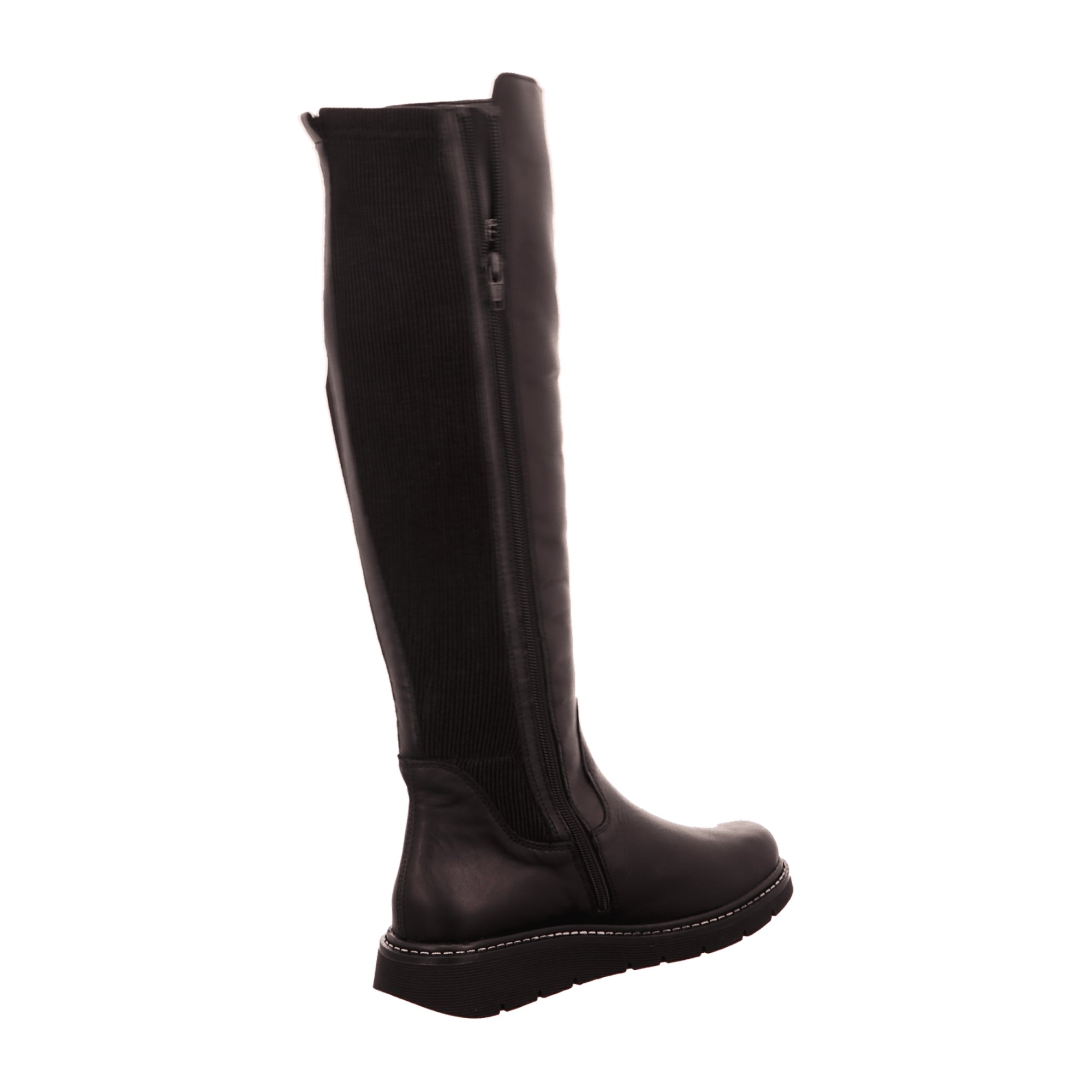 Remonte Women's Black Leather Knee-High Boots with Zipper and Wedge He