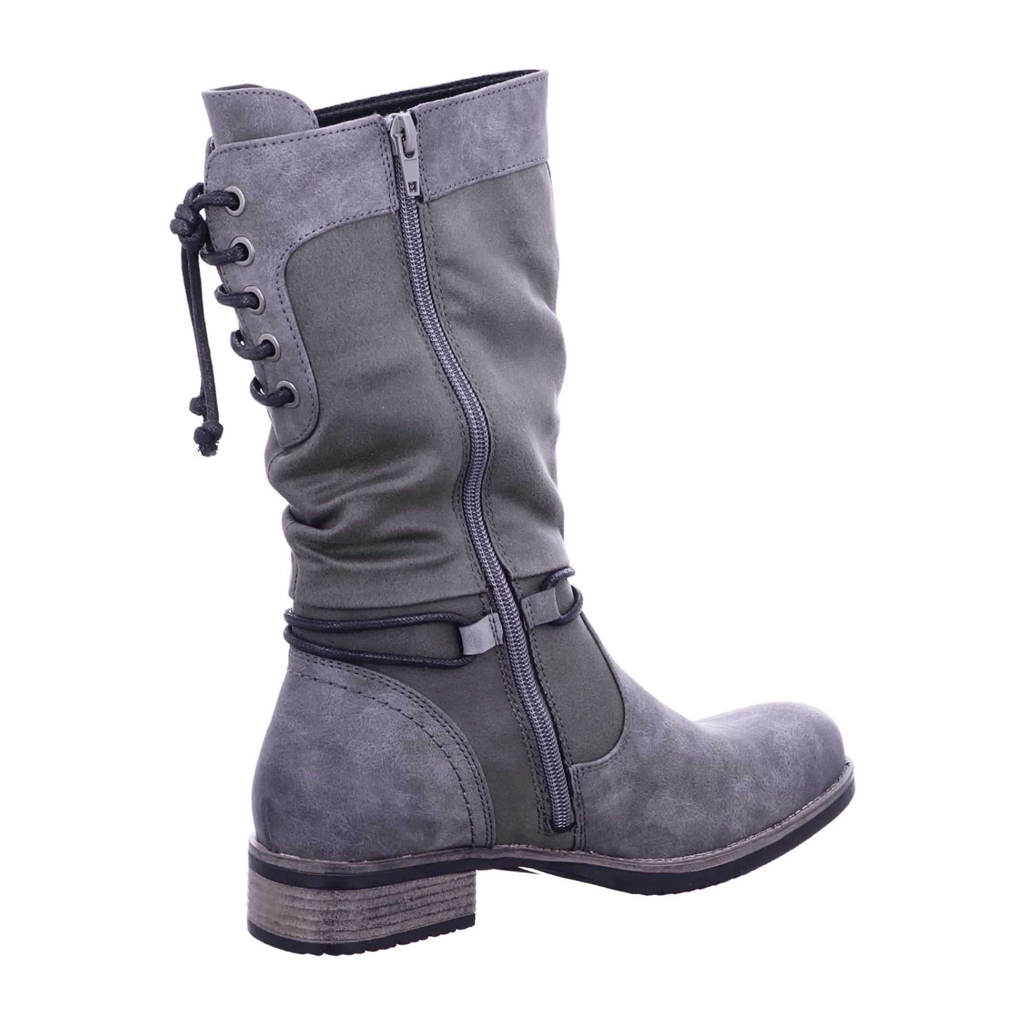 Rieker Comfortable Gray Women's Boots with Side Zipper and Decorative Laces
