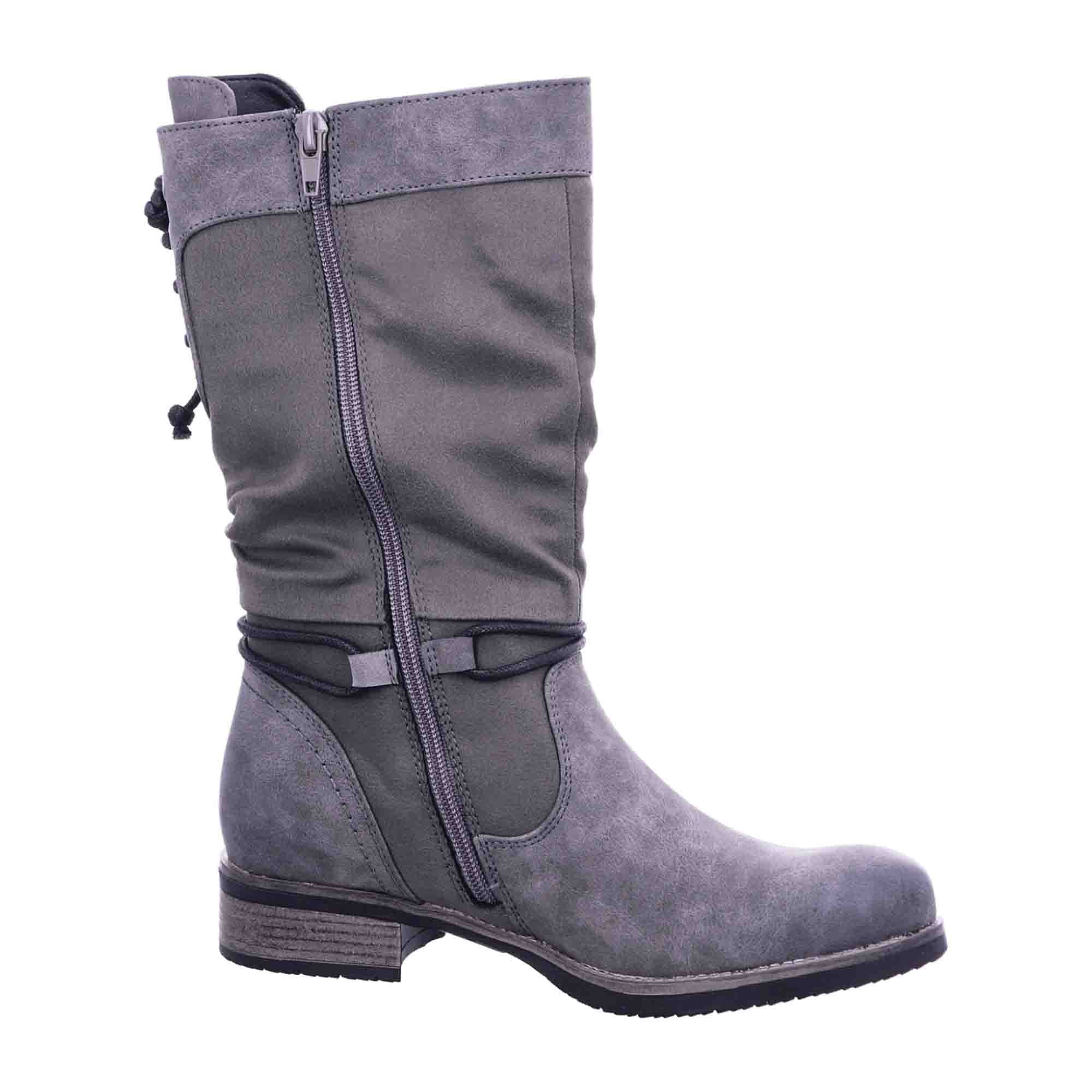 Rieker Comfortable Gray Women's Boots with Side Zipper and Decorative Laces