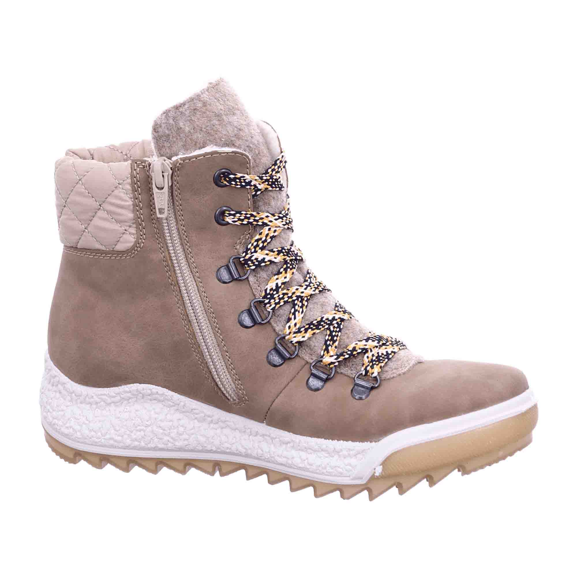 Rieker Women's Beige Lace-Up Ankle Boots with Warm Lining for Winter Comfort
