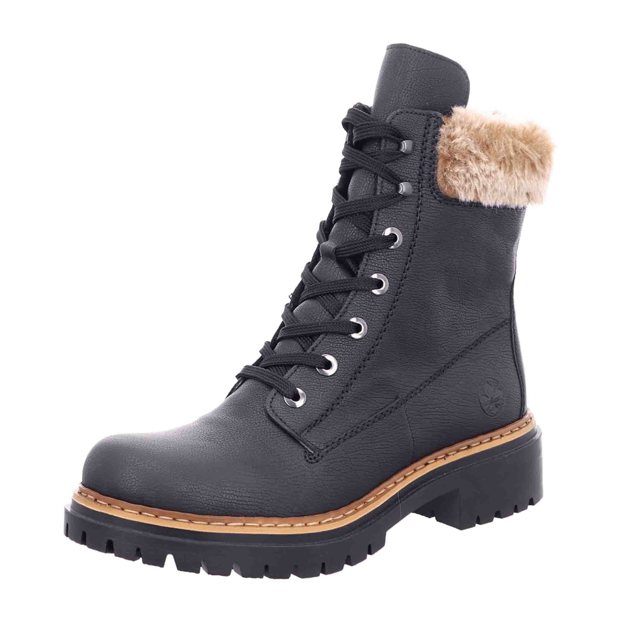 Rieker Women's Black Lace-Up Boots with Zipper and Warm Lining for Comfort