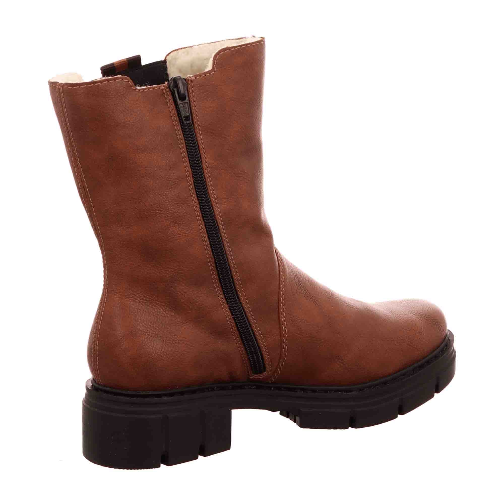 Rieker Women's Brown Zip-Up Ankle Boots with Warm Lining for Fall/Winter