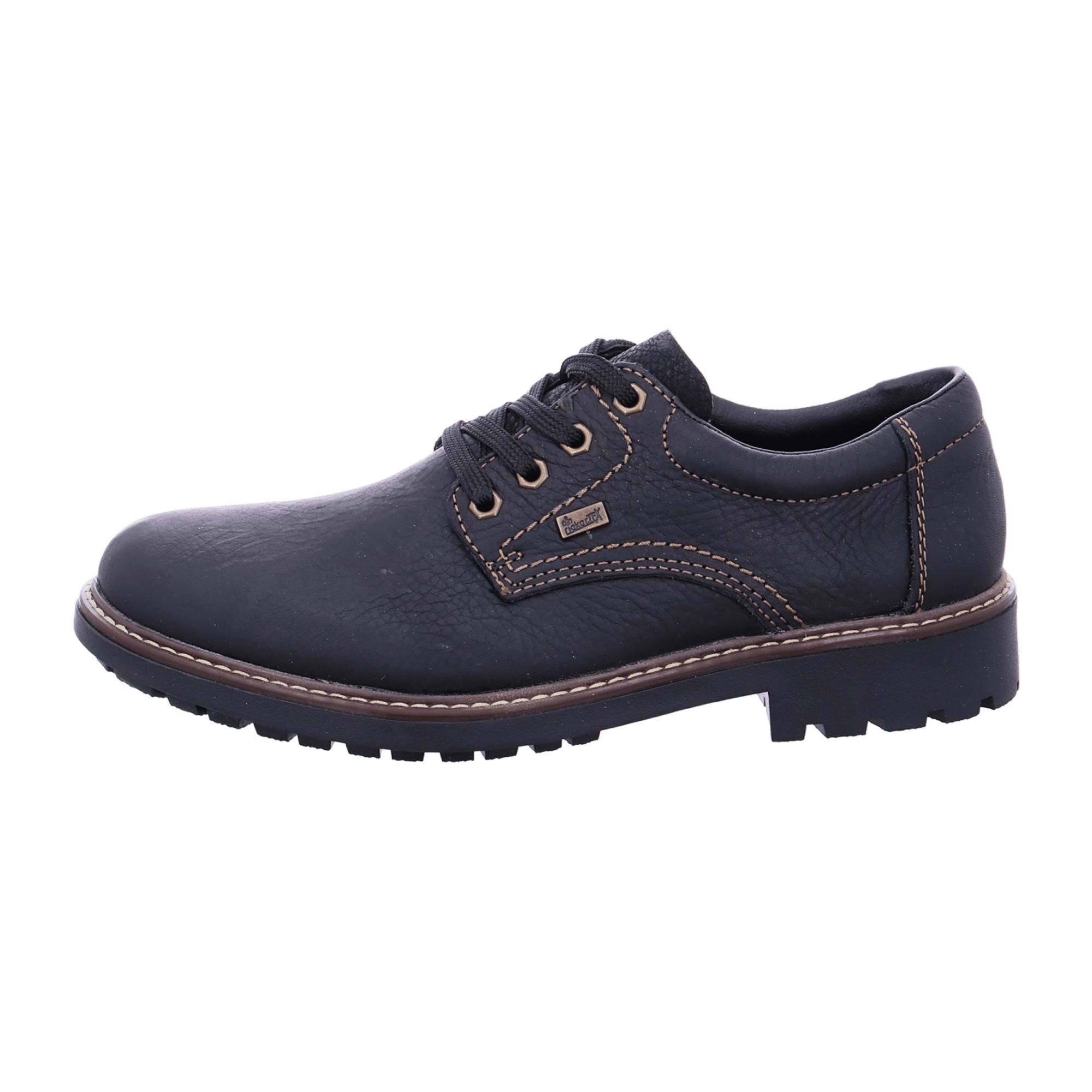 Rieker Men's Black Leather Lace-Up Shoes with Block Heel and Waterproof Tex