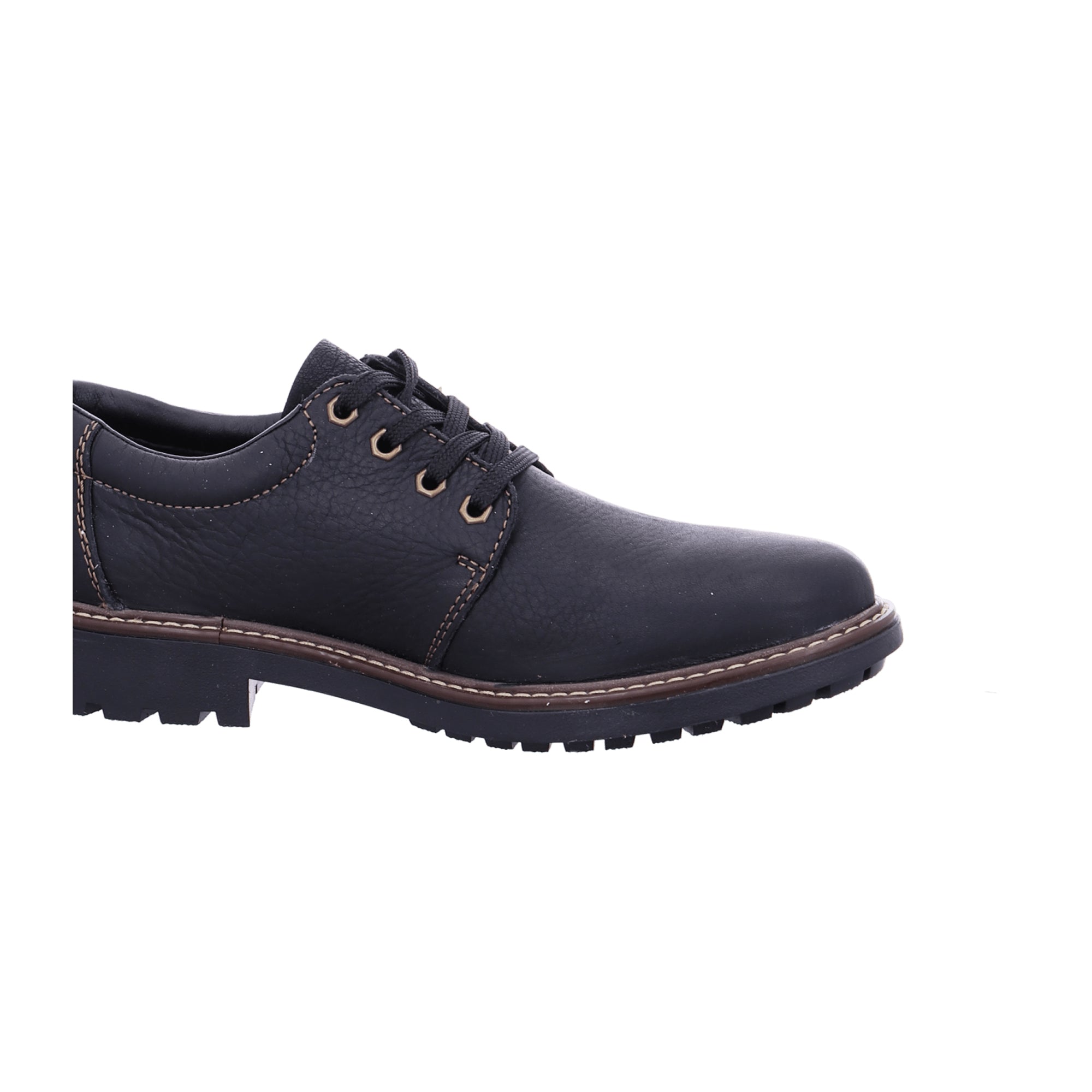 Rieker Men's Black Leather Lace-Up Shoes with Block Heel and Waterproof Tex