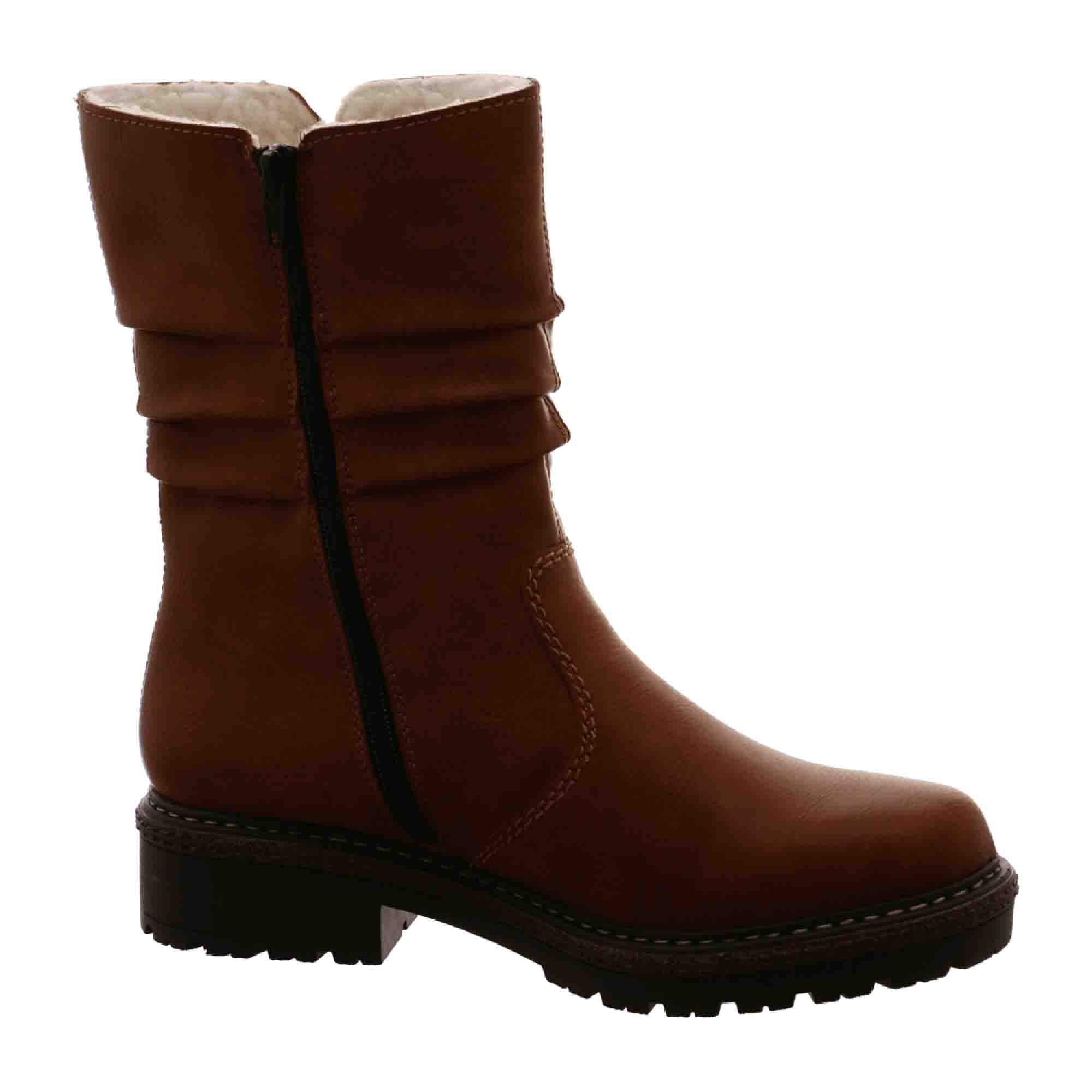 Rieker Women's Brown Ankle Boots with Warm Lining and Side Zipper
