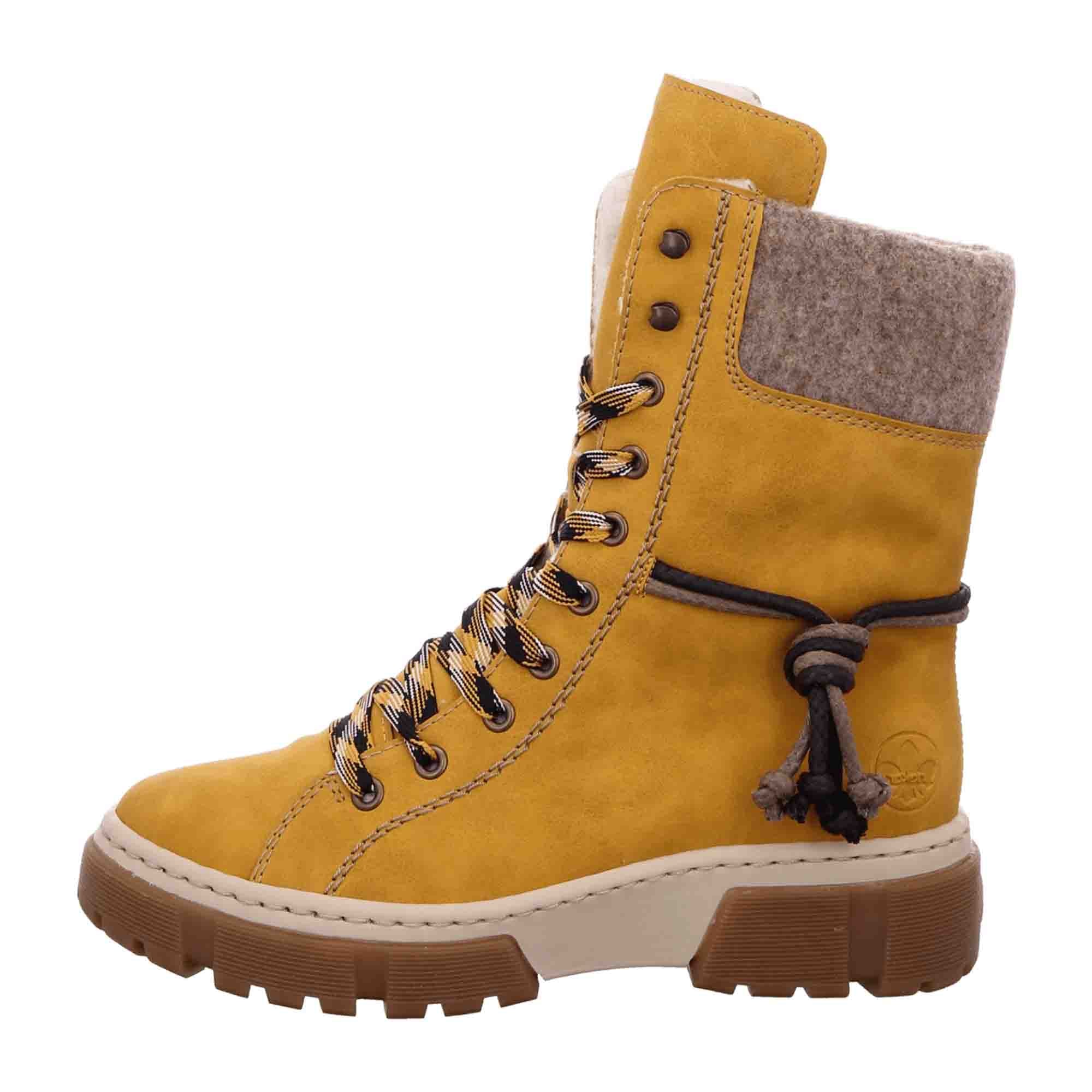 Rieker Women's Yellow Lace-Up Boots with Warm Lining for Comfort and Style