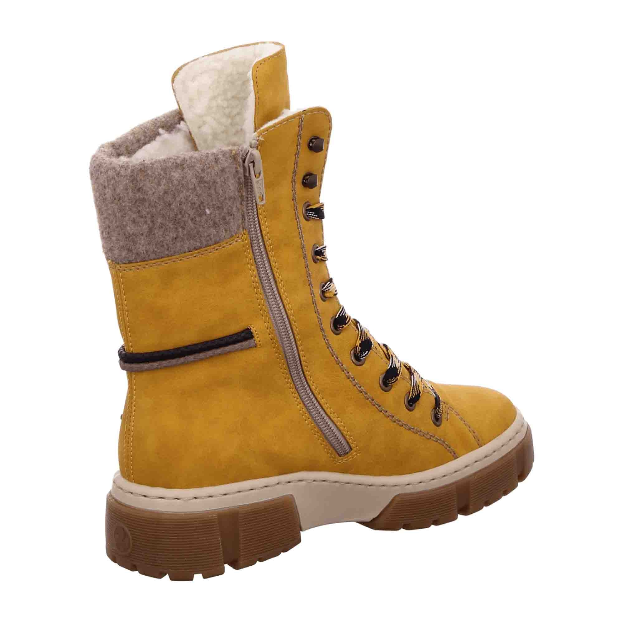Rieker Women's Yellow Lace-Up Boots with Warm Lining for Comfort and Style
