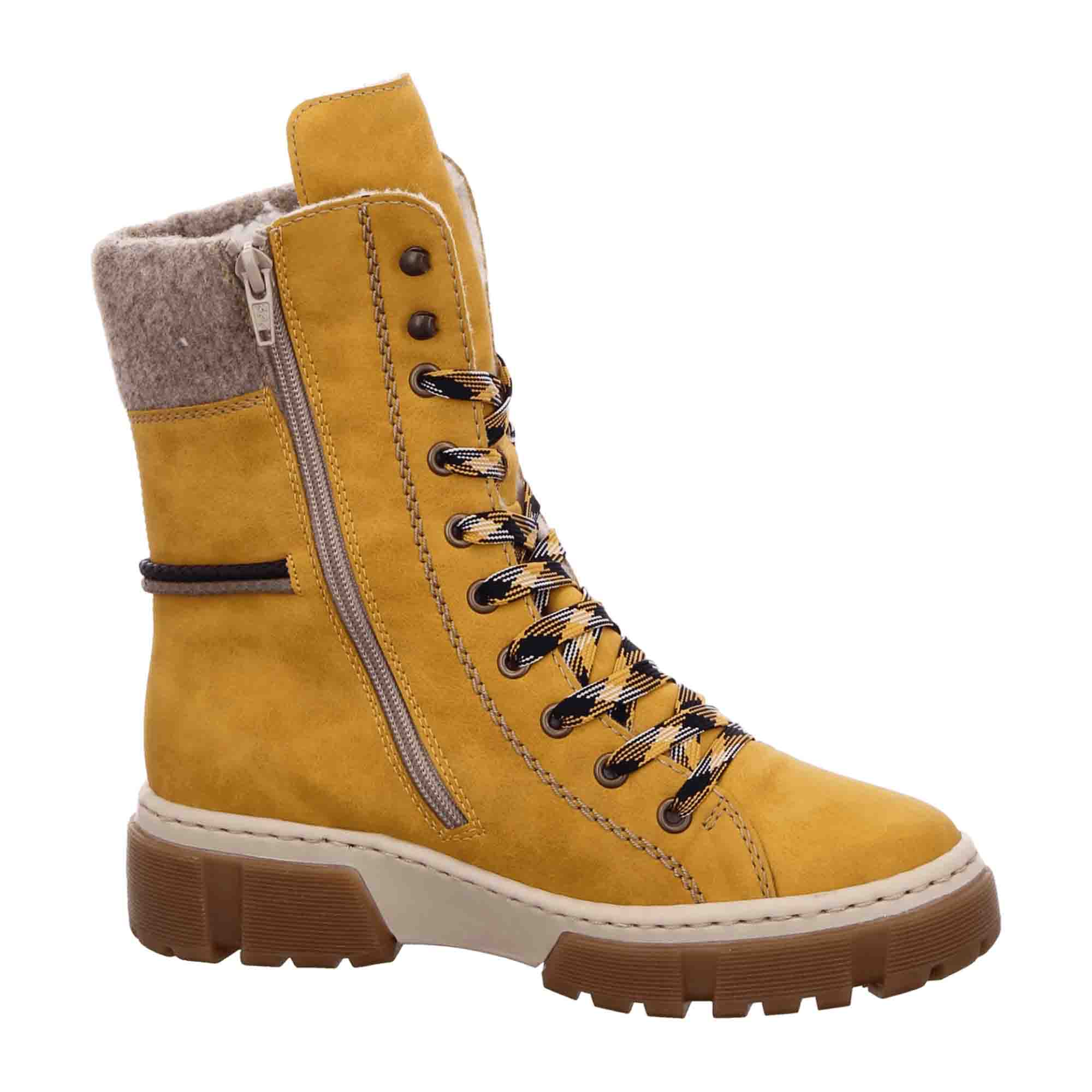 Rieker Women's Yellow Lace-Up Boots with Warm Lining for Comfort and Style